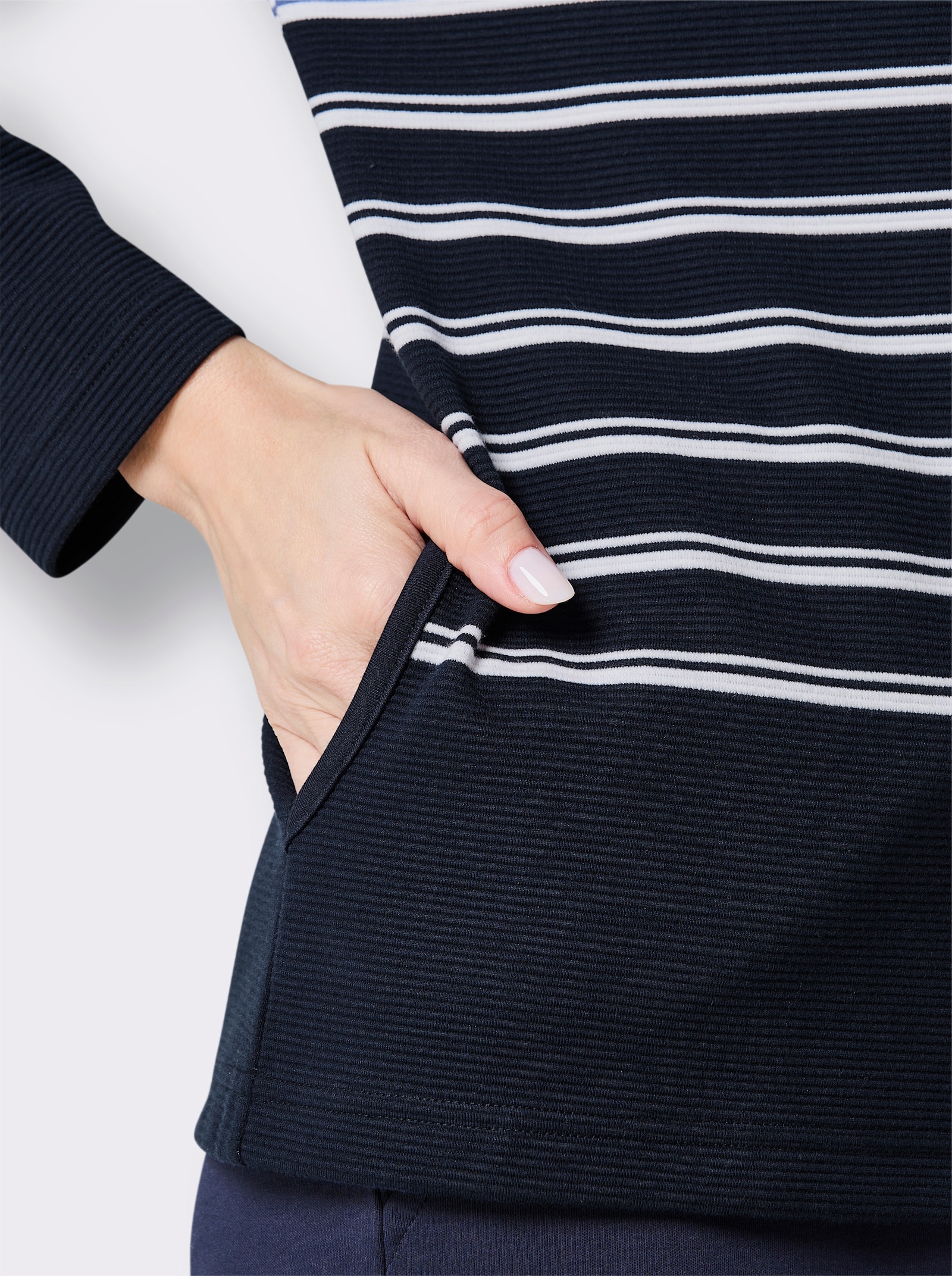 Hajo Hausanzug in atmungsaktiver Qualität - marine-jeansblau-geringelt