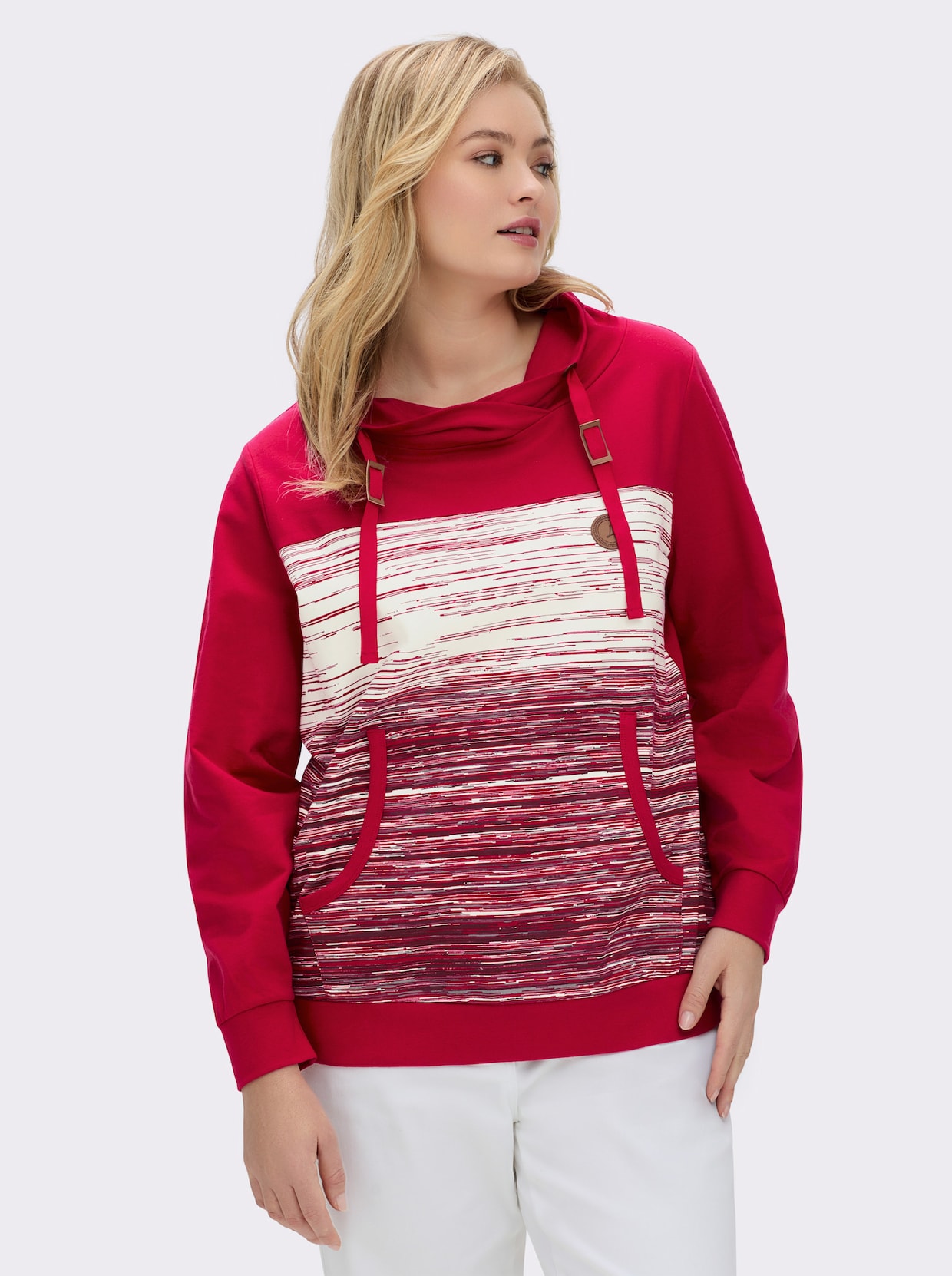 Sweatshirt mit Känguru-Taschen - rot-ecru-meliert