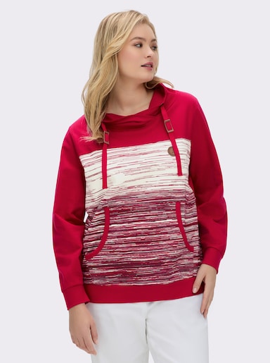 Sweatshirt mit Känguru-Taschen - rot-ecru-meliert