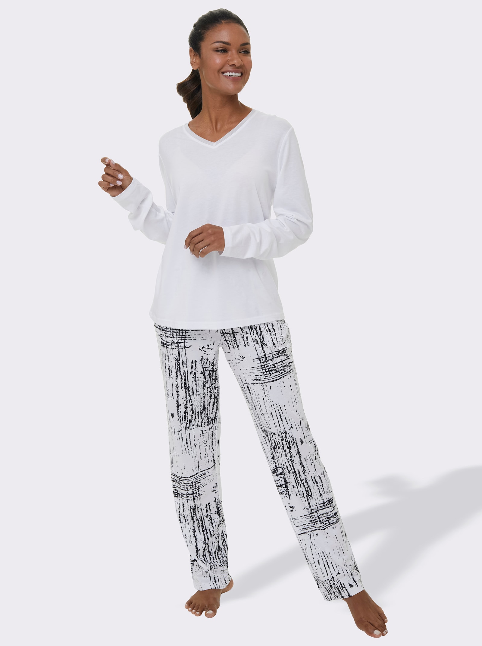 wäschepur Schlafanzug in Single-Jersey-Qualität - weiss-schwarz