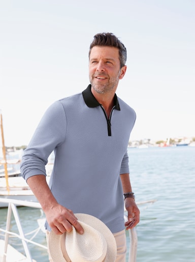 Marco Donati Langarm-Poloshirt mit Reißverschluss - taubenblau