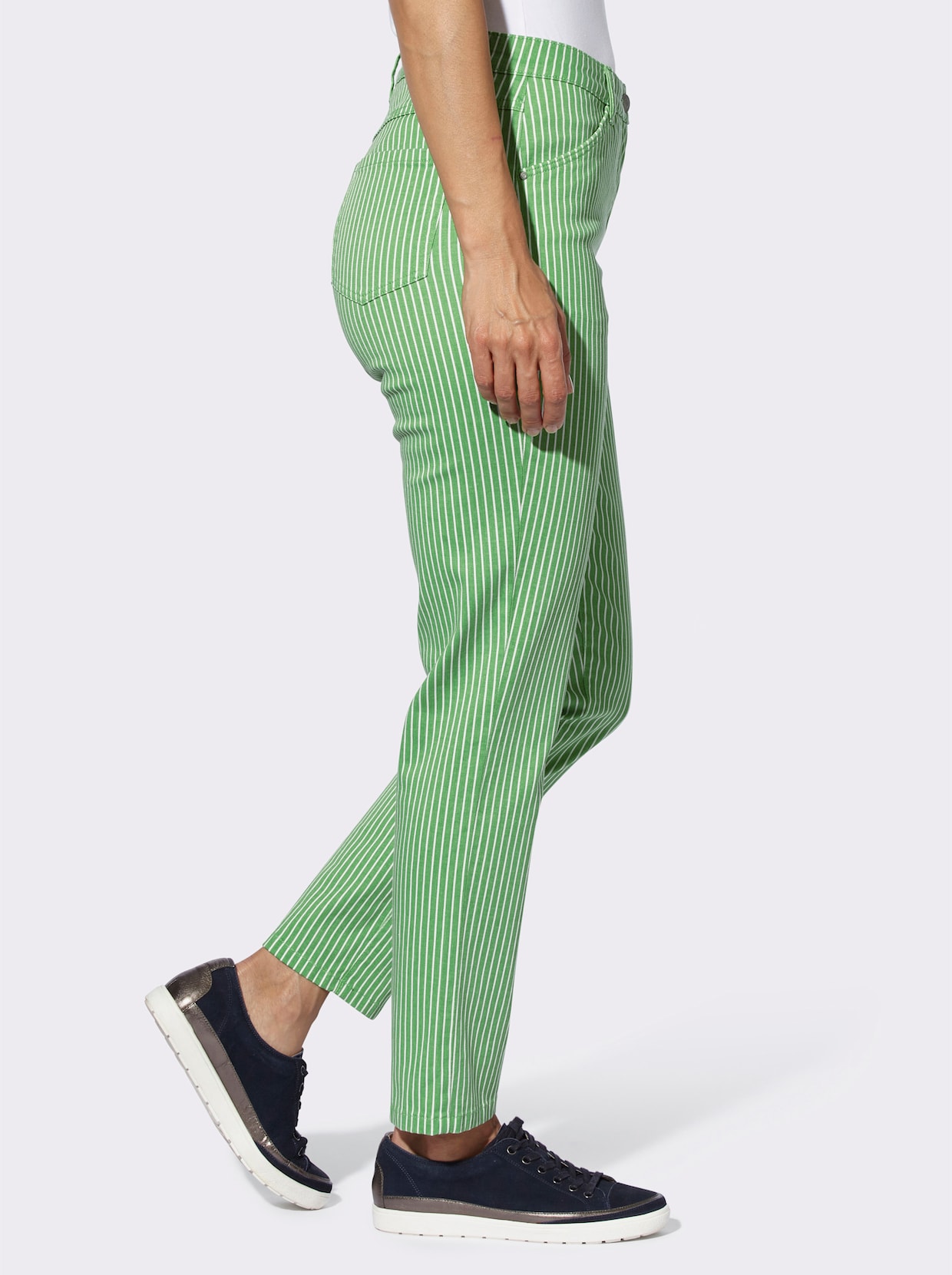 jeans - appelgroen/wit gestreept