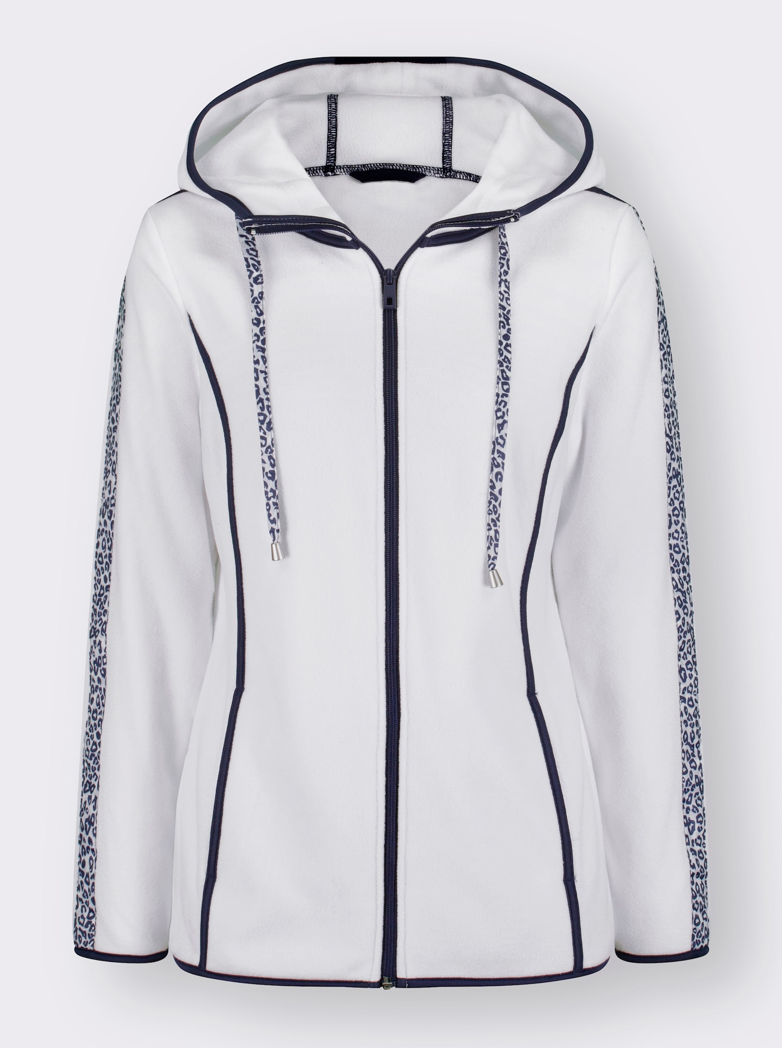 Fleecová bunda se vzorovaným ozdobným páskem - ecru-námořnická modrá