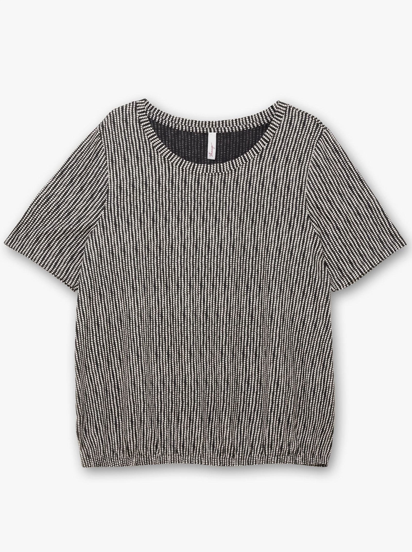 sheego Kurzarmshirt mit Minimal-Alloverdruck und Gummizugbund - schwarz-gemustert