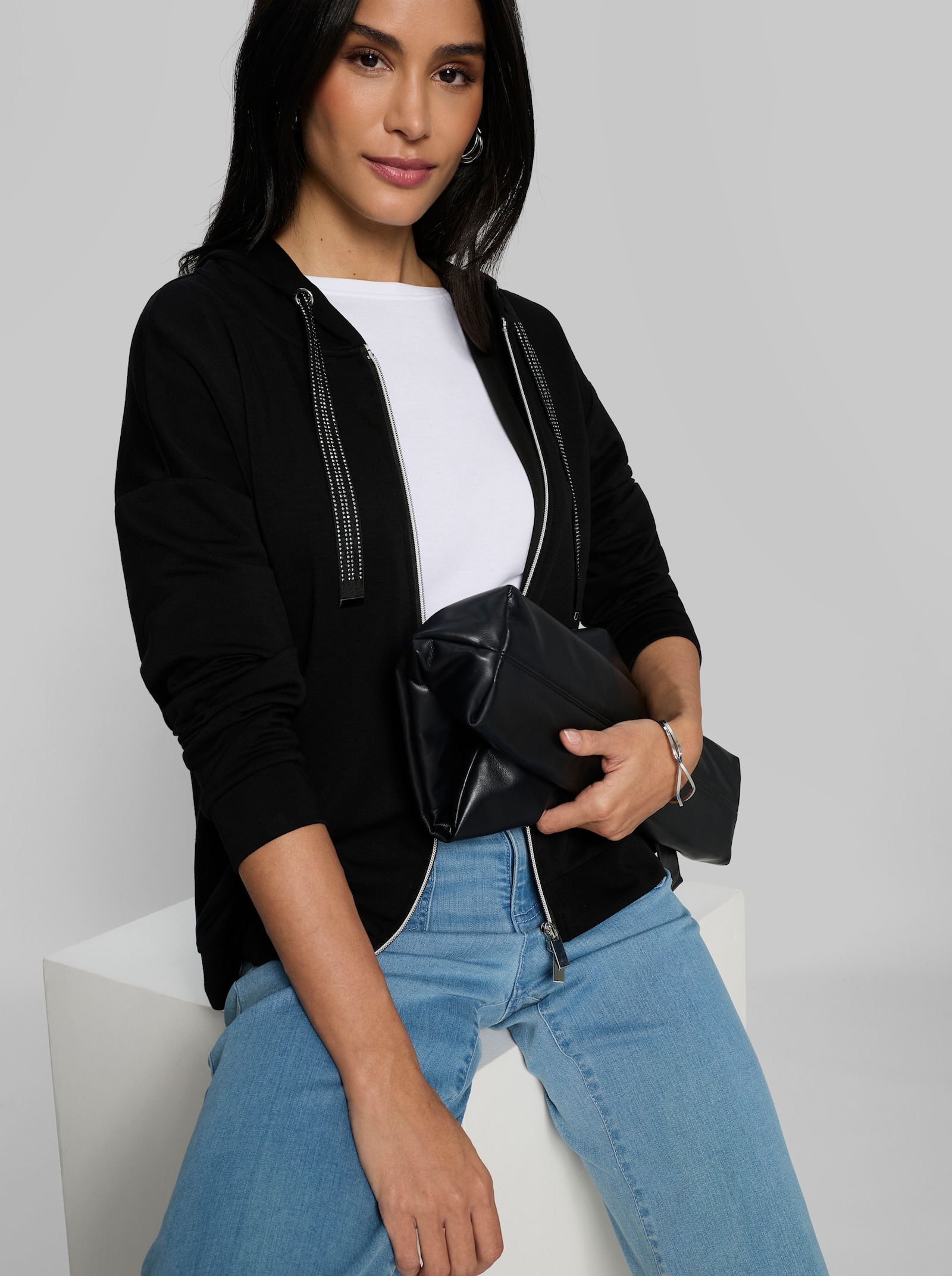 heine Sweatjacke mit Modal - schwarz