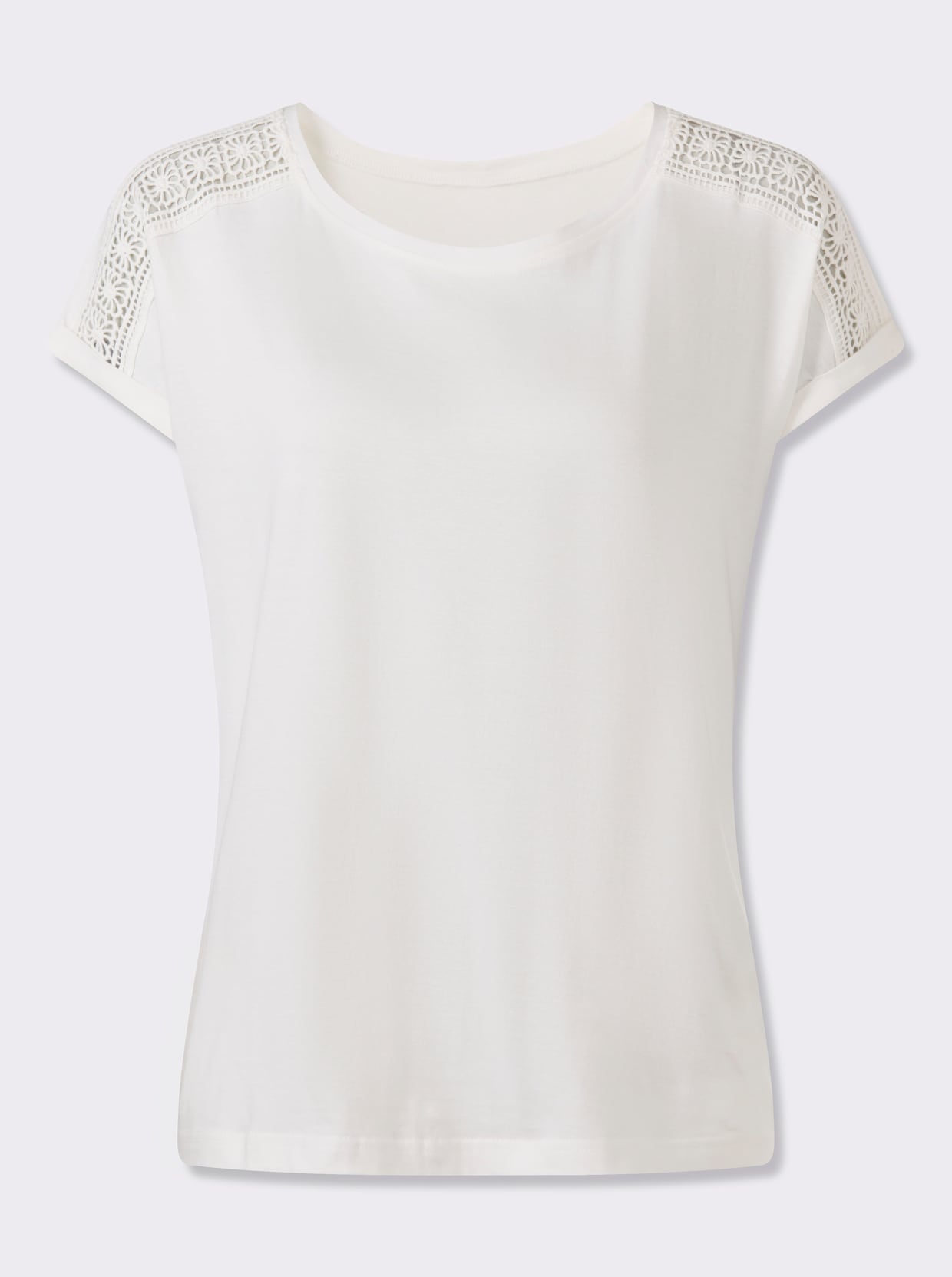 Rundhalsshirt mit Spitze an der Schulter - ecru