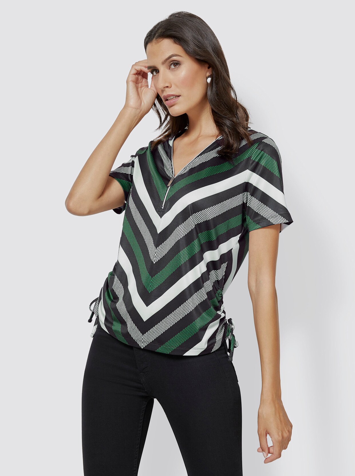 Shirt met V-hals - groen geprint