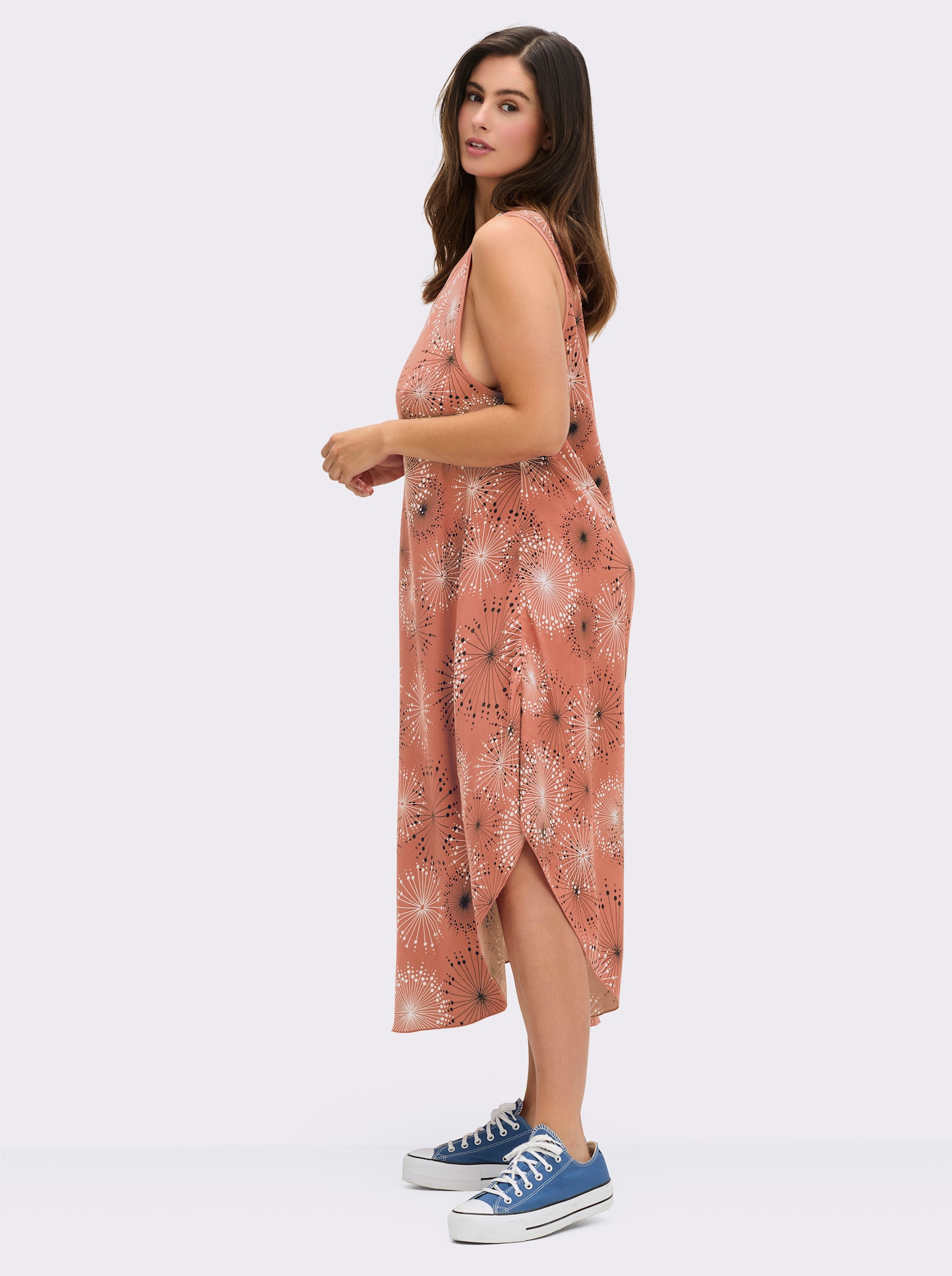 Druckkleid mit Blüten-Muster, figurumspielend - papaya-graphit-bedruckt
