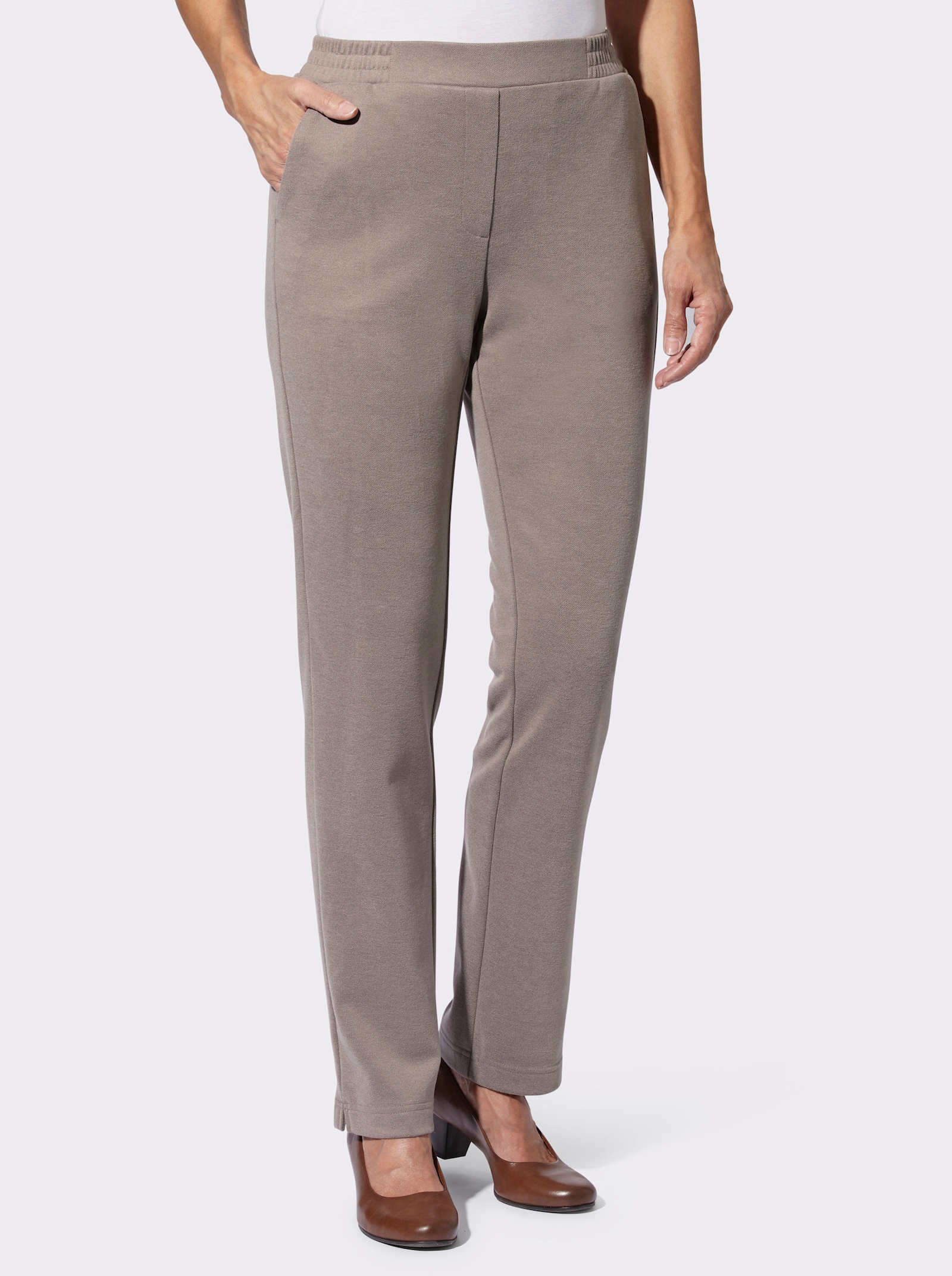 Navlékací kalhoty z měkkého flanelu - taupe-melír