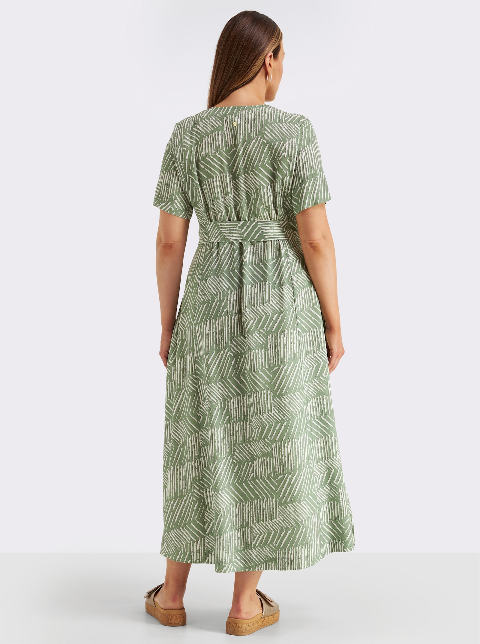 sheego Maxikleid mit Bindegürtel und Knopfleiste - eucalyptus-ecru-bedruckt