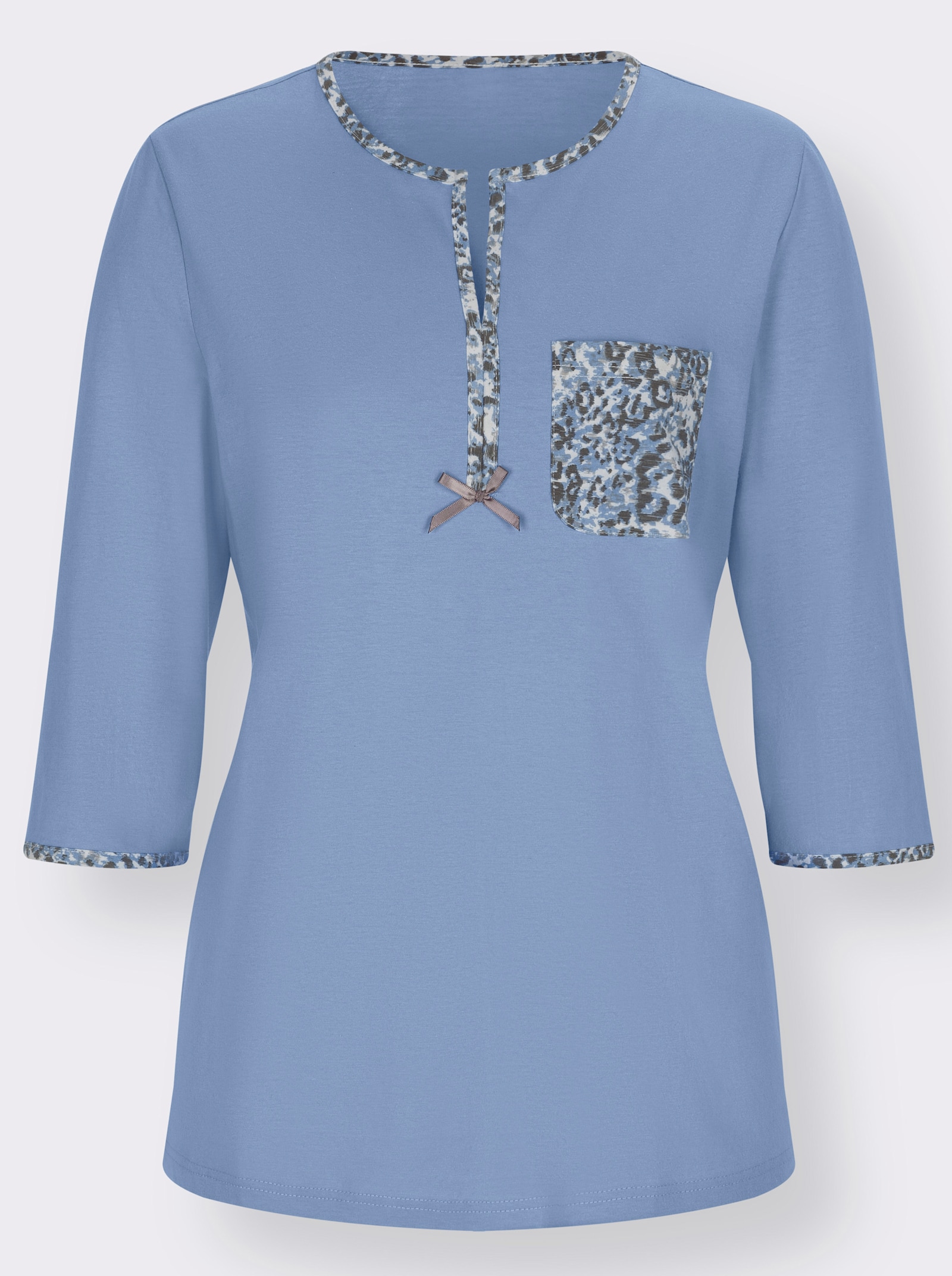 wäschepur Schlafanzug mit gemusterten Paspeln - blau-grau-bedruckt