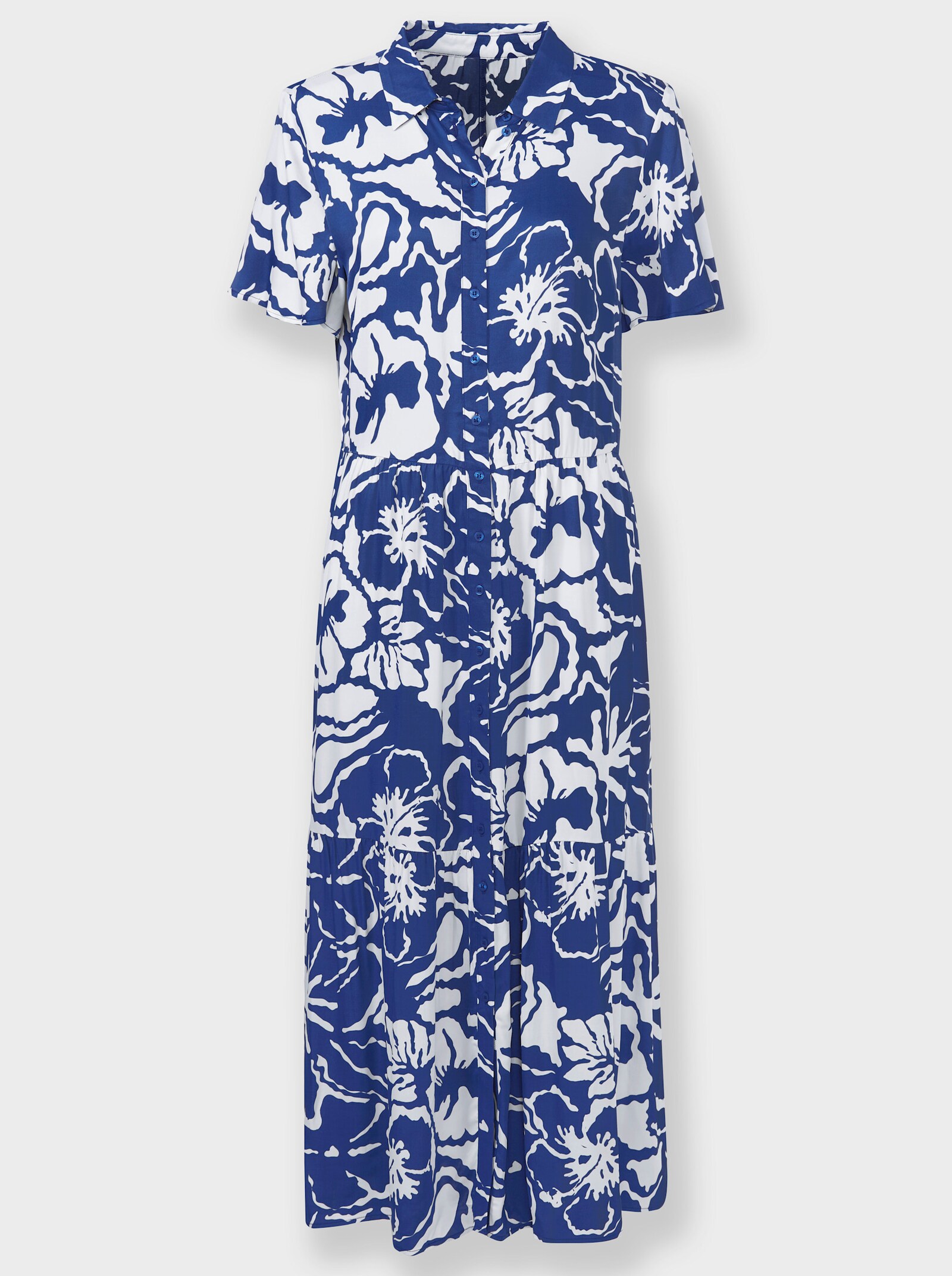 heine Druckkleid mit Glockenärmel - royalblau-ecru-bedruckt