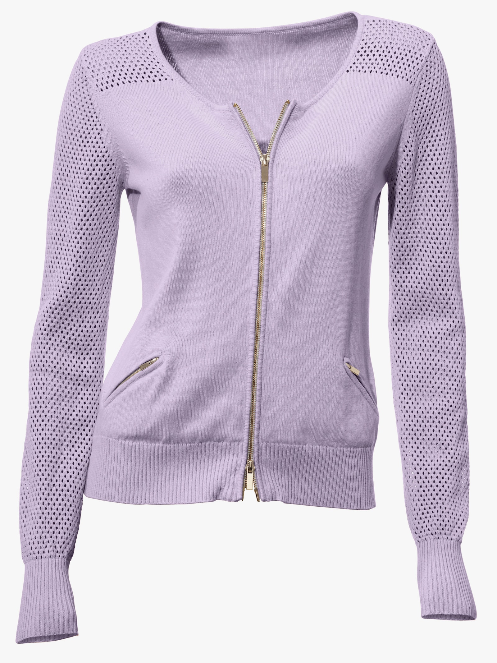 heine Feinstrickjacke mit 2-Wege-Reißverschluss - flieder