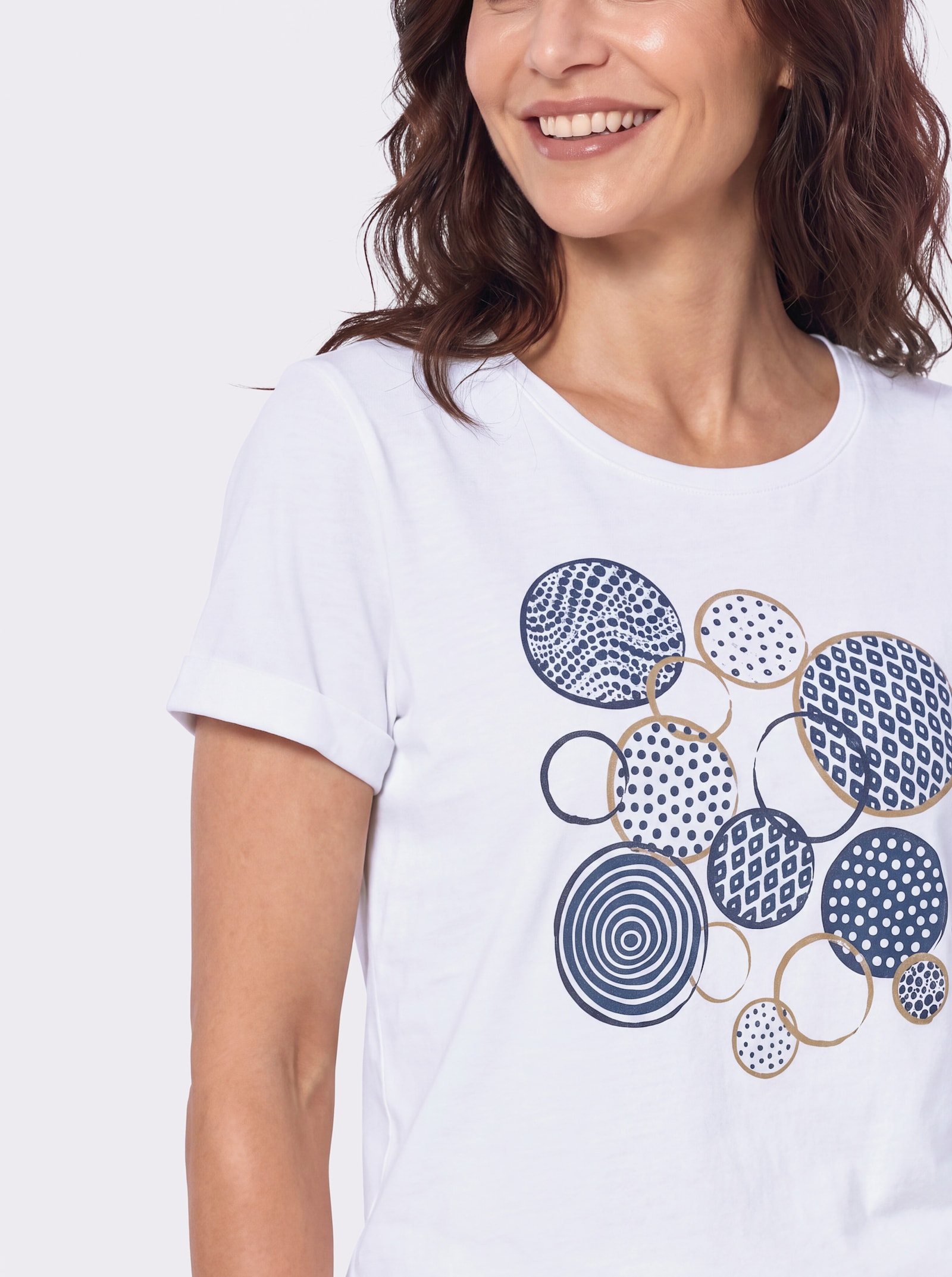 Kurzarmshirt mit platziertem Front-Druck - weiß-jeansblau-bedruckt