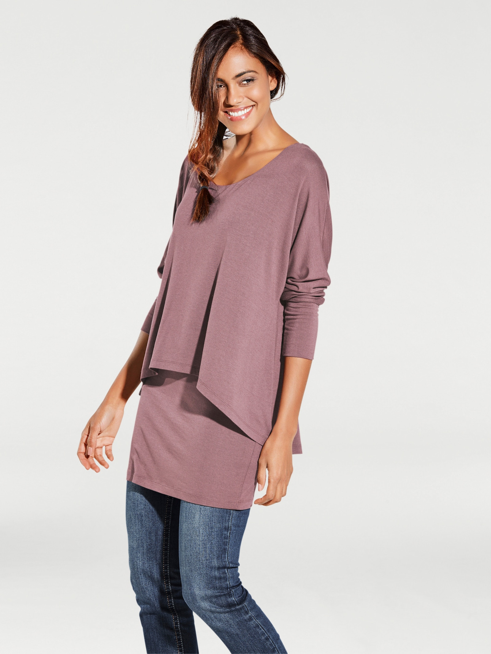 heine Rundhalsshirt mit Fledermaus-Ärmeln - mauve