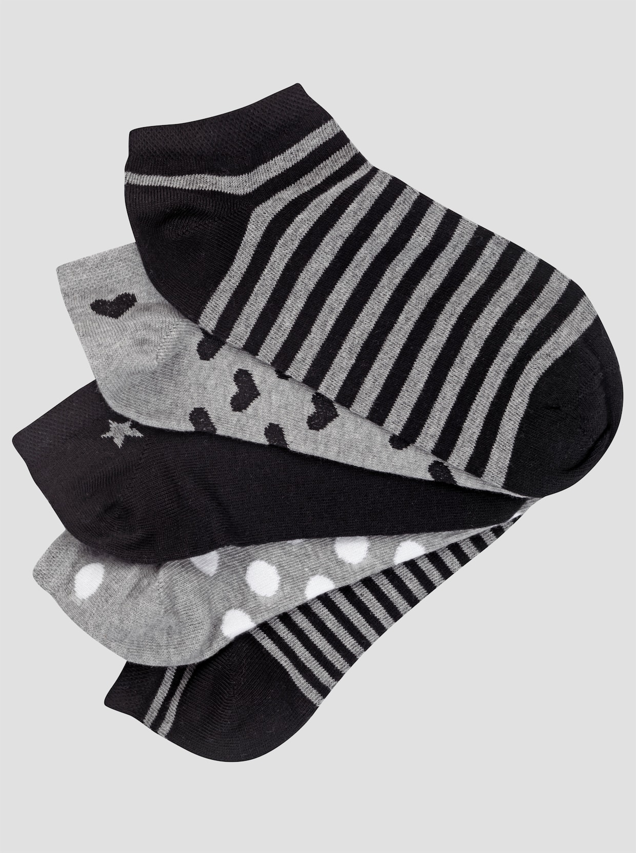 wäschepur Damen-Sneakersocken - schwarz-gemustert + grau-gemustert