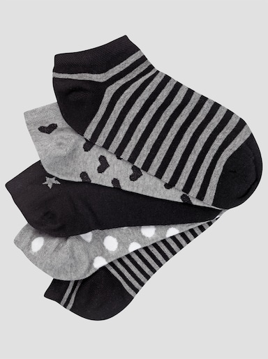wäschepur Damen-Sneakersocken - schwarz-gemustert + grau-gemustert