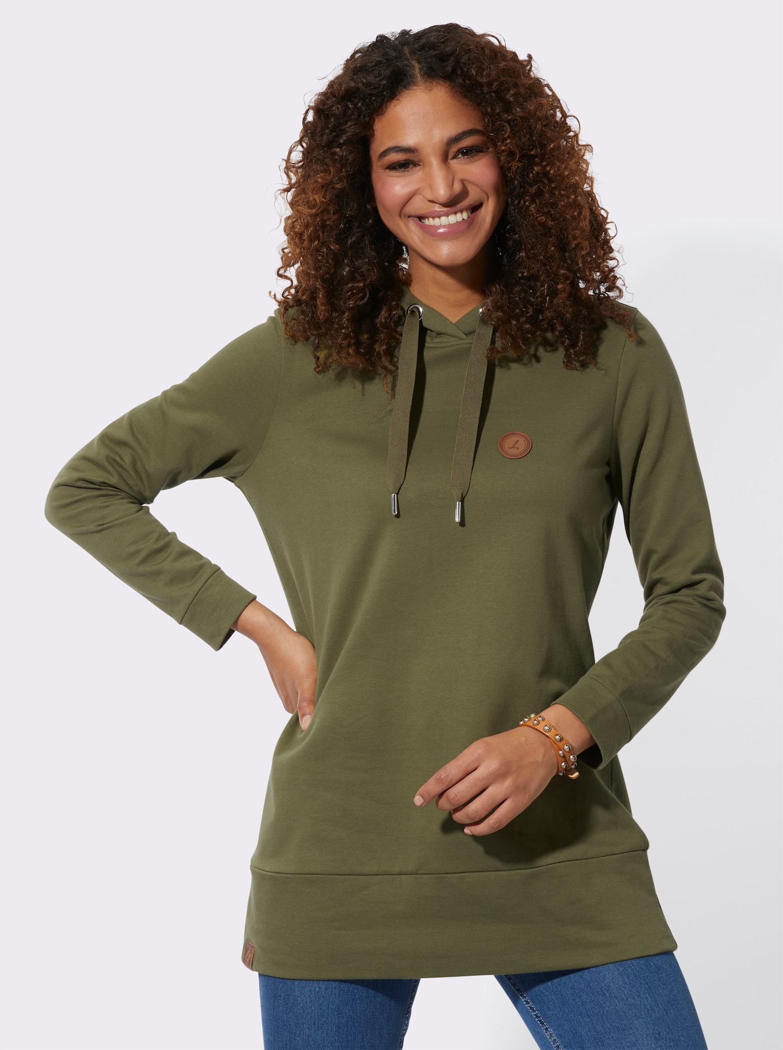 Lang sweatshirt met capuchon - olijf