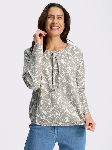 Print-Shirt mit elastischem Saum - sesam-grau-bedruckt