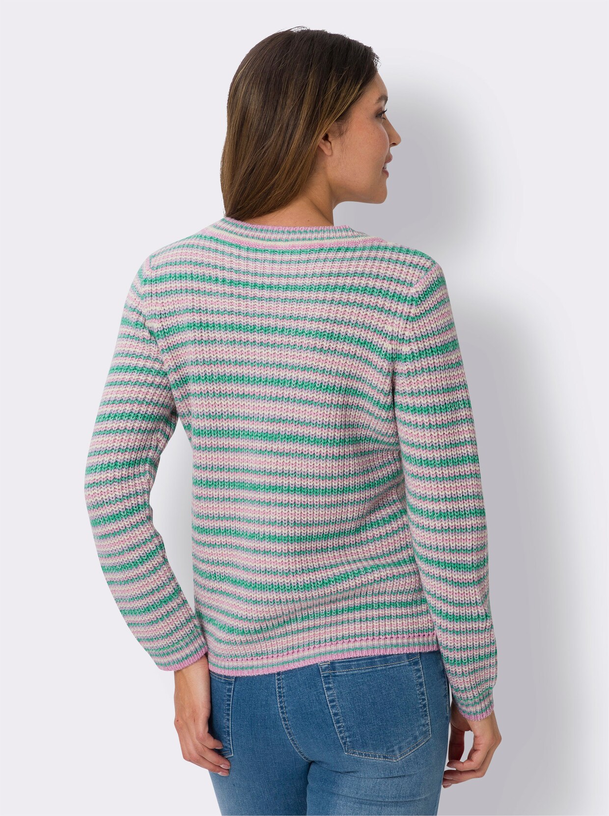 Pullover met ronde hals - smaragdgroen/vanille gemêleerd