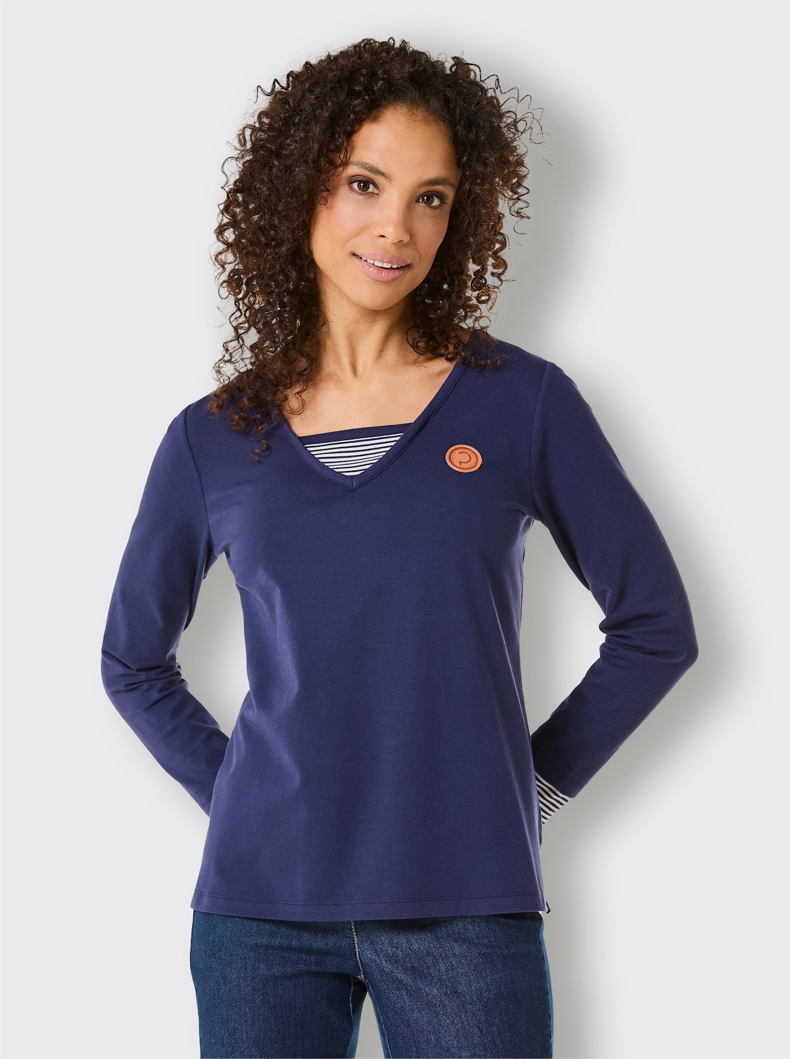 CREATION L PREMIUM Langarmshirt im Lagen-Look - marine