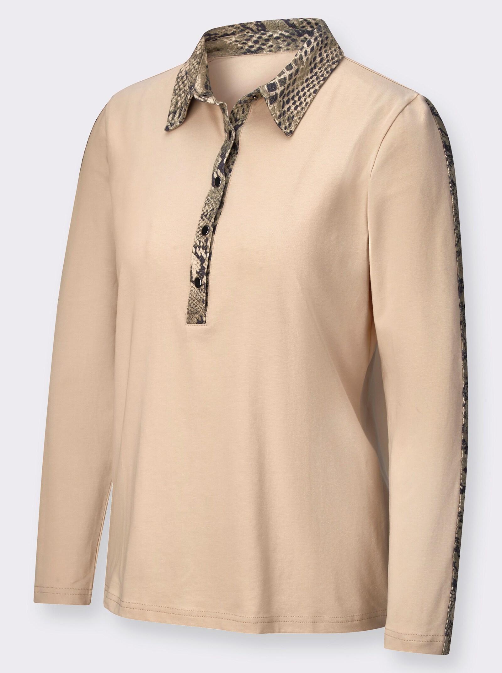 Langarm-Poloshirt im Animal-Print - elfenbein-graphit-bedruckt