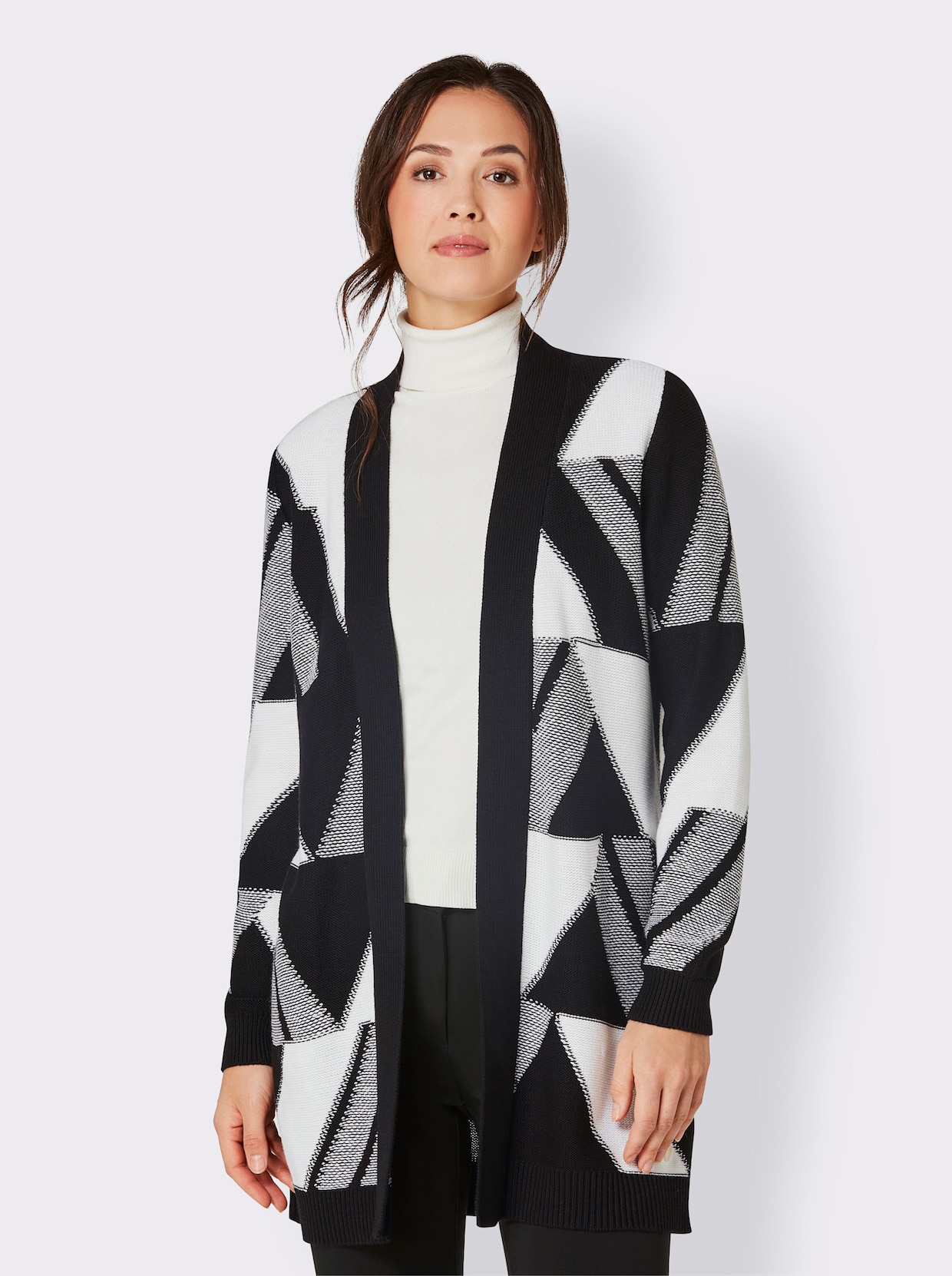 CREATION L PREMIUM Longstrickjacke - schwarz-weiß-gemustert