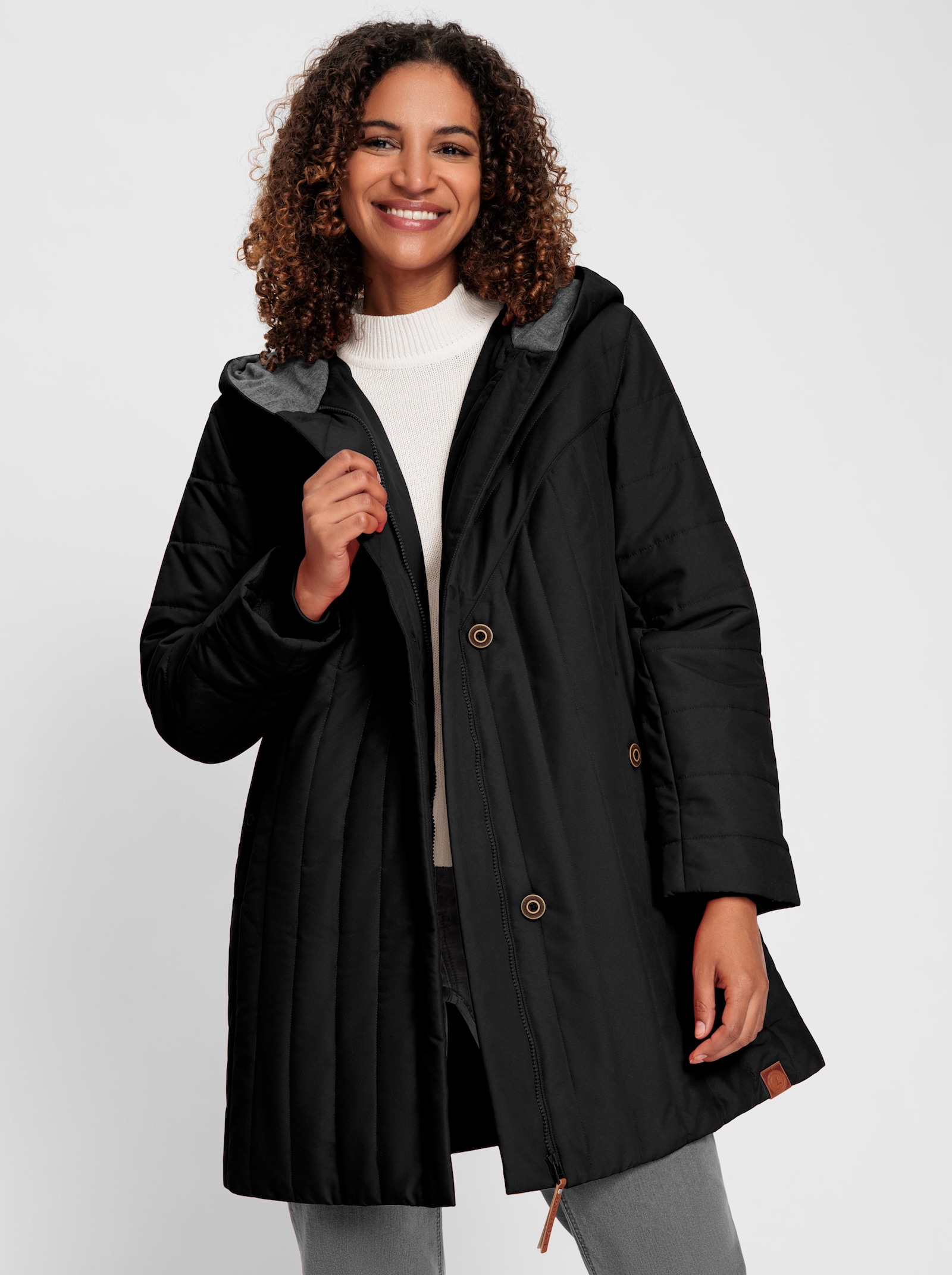Jacke im Steppmuster-Mix, wärmend - schwarz-steingrau