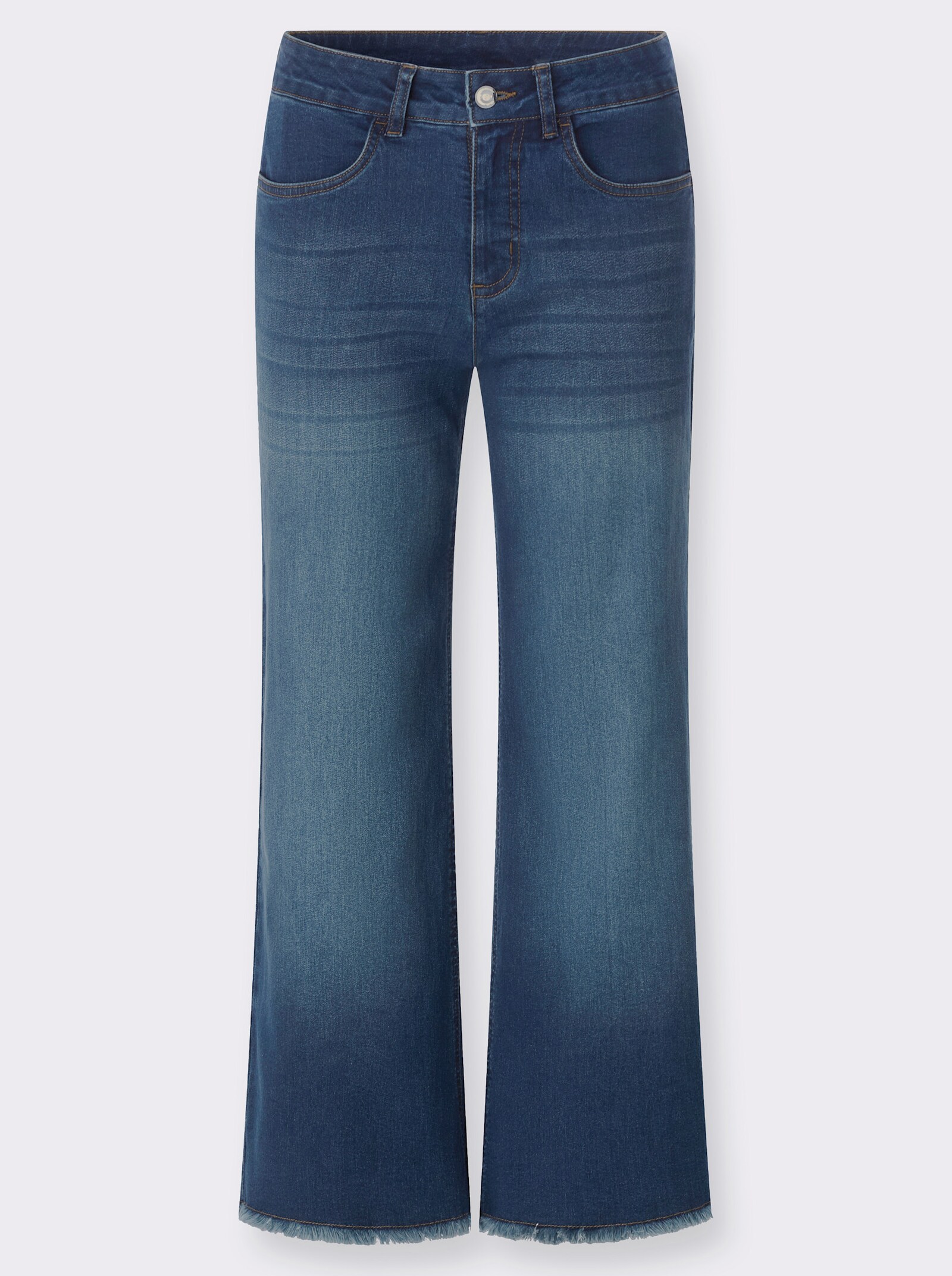7/8-Jeans mit Fransen am Saum - blue-stone-washed