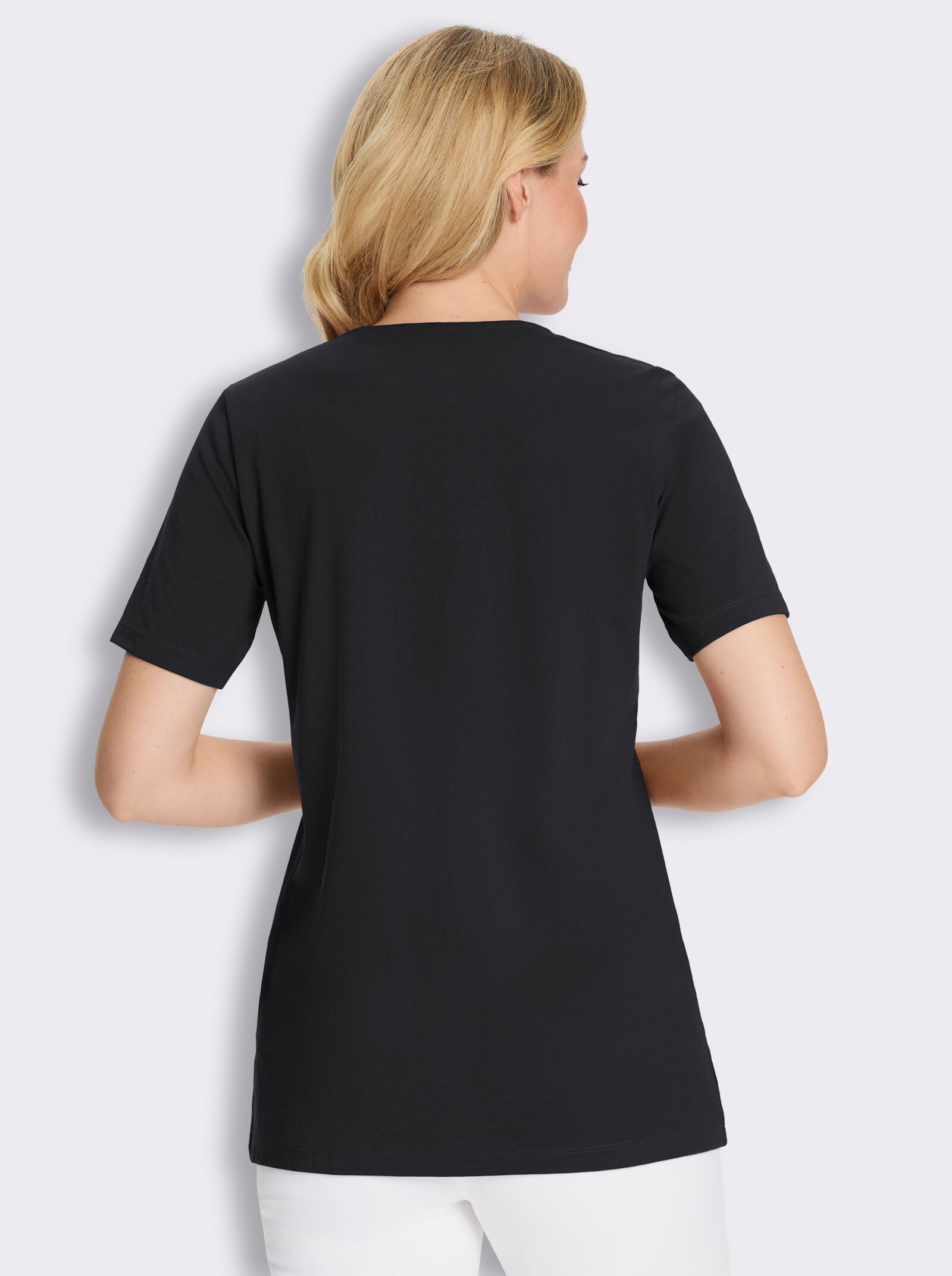 Longshirt mit Dekoknöpfen - schwarz