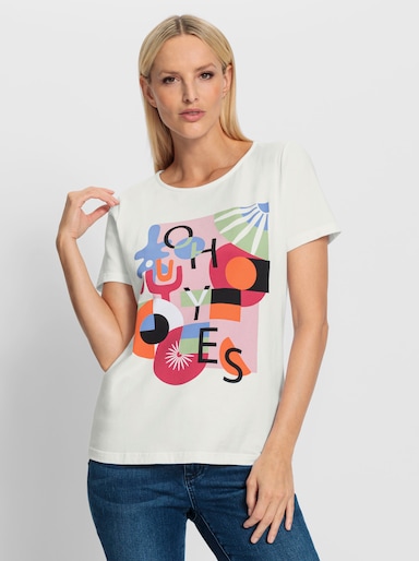 heine Rundhalsshirt mit Frontdruck - weiß