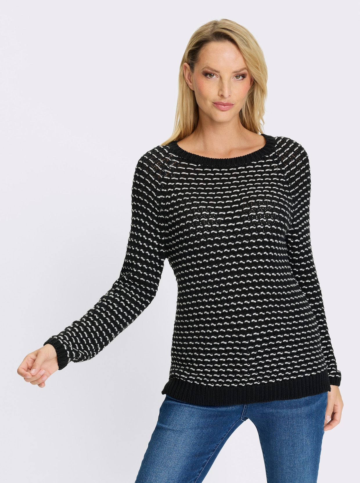 heine Strickpullover - schwarz-ecru-gemustert