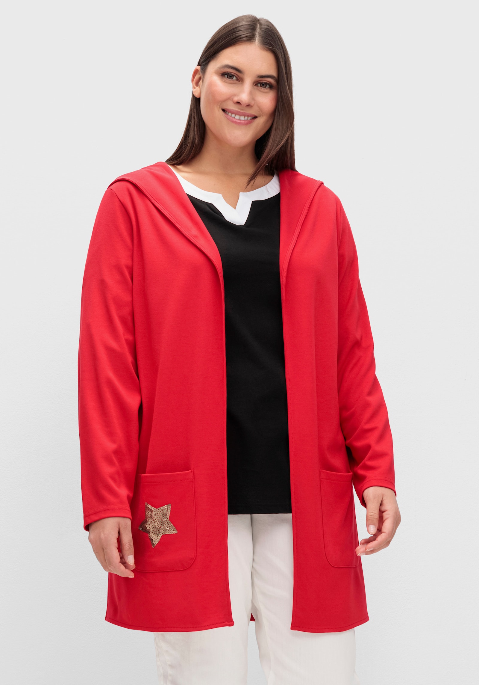 Shirtjacke mit Pailletten-Schriftzug hinten - rot