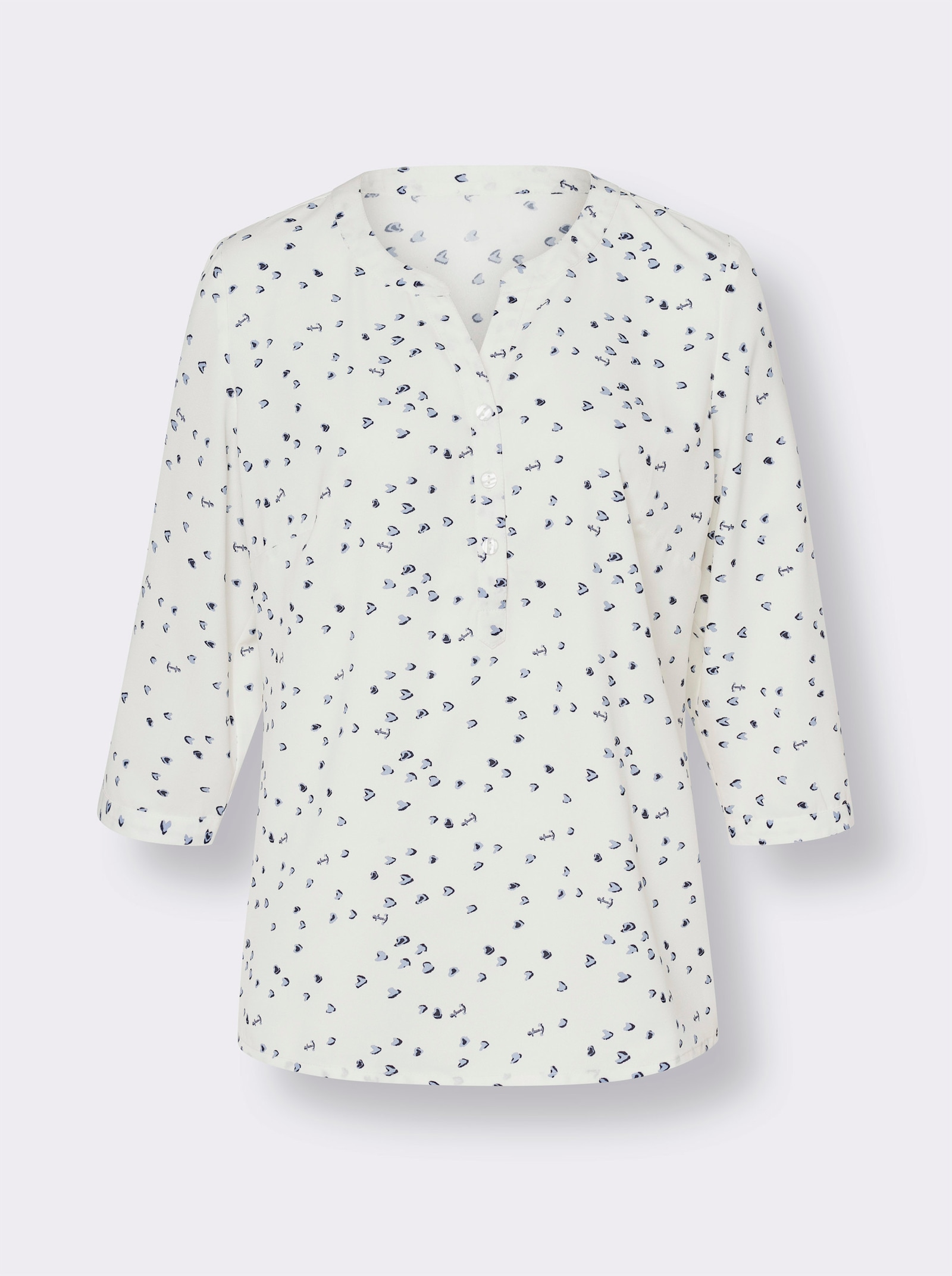 Comfortabele blouse met 3/4-mouwen - ecru/marine geprint
