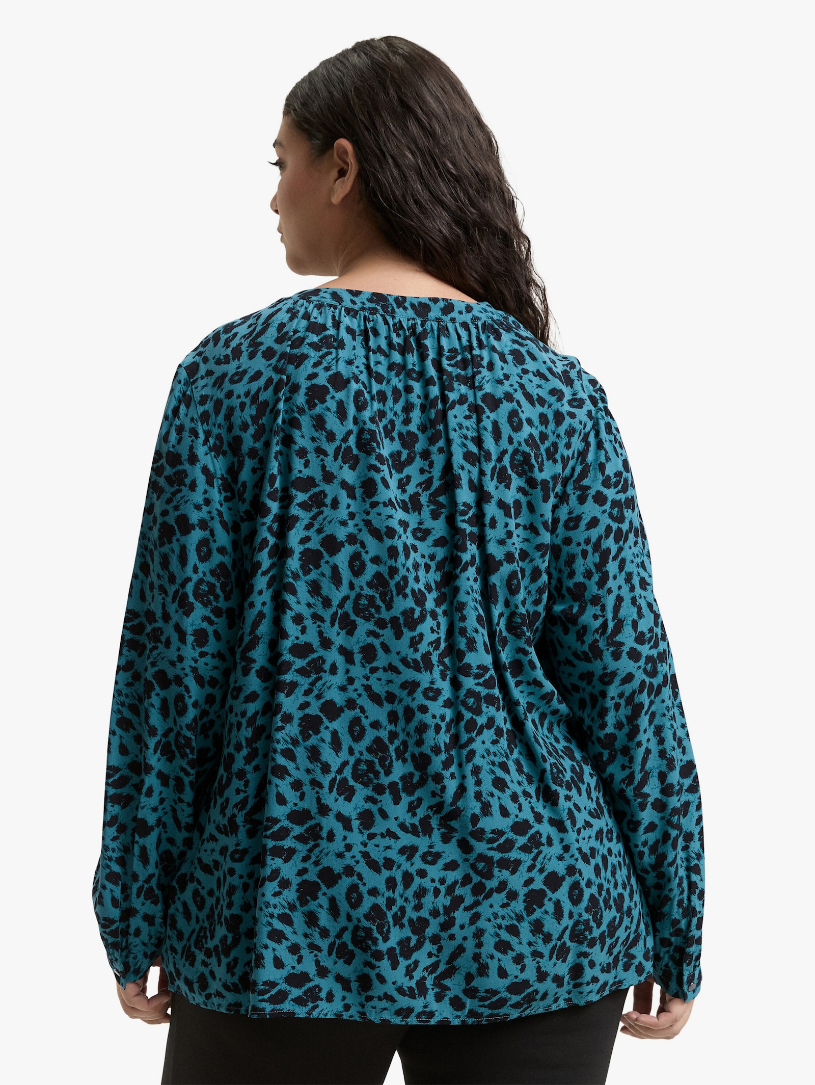 Klassische Bluse - blue black small leo print