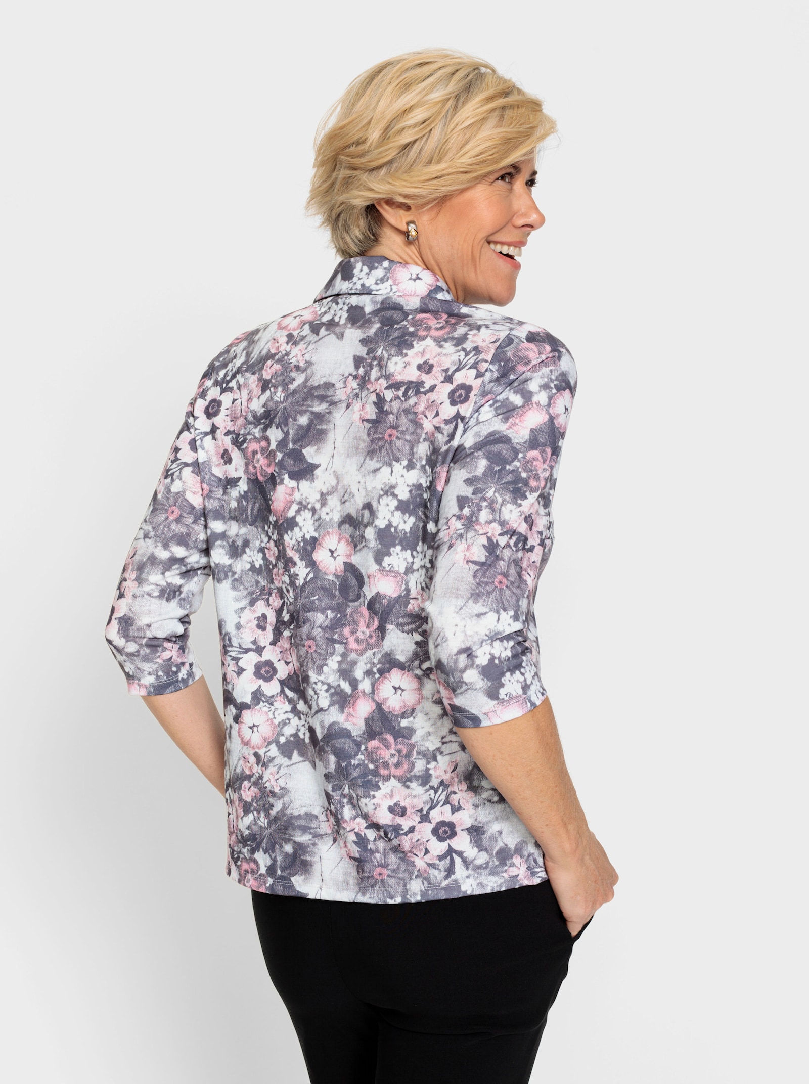 Poloshirt met bloemenprint - ecru/oudroze bedrukt