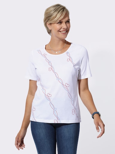 Print-Shirt mit Rundhals-Ausschnitt, paspeliert - weiß