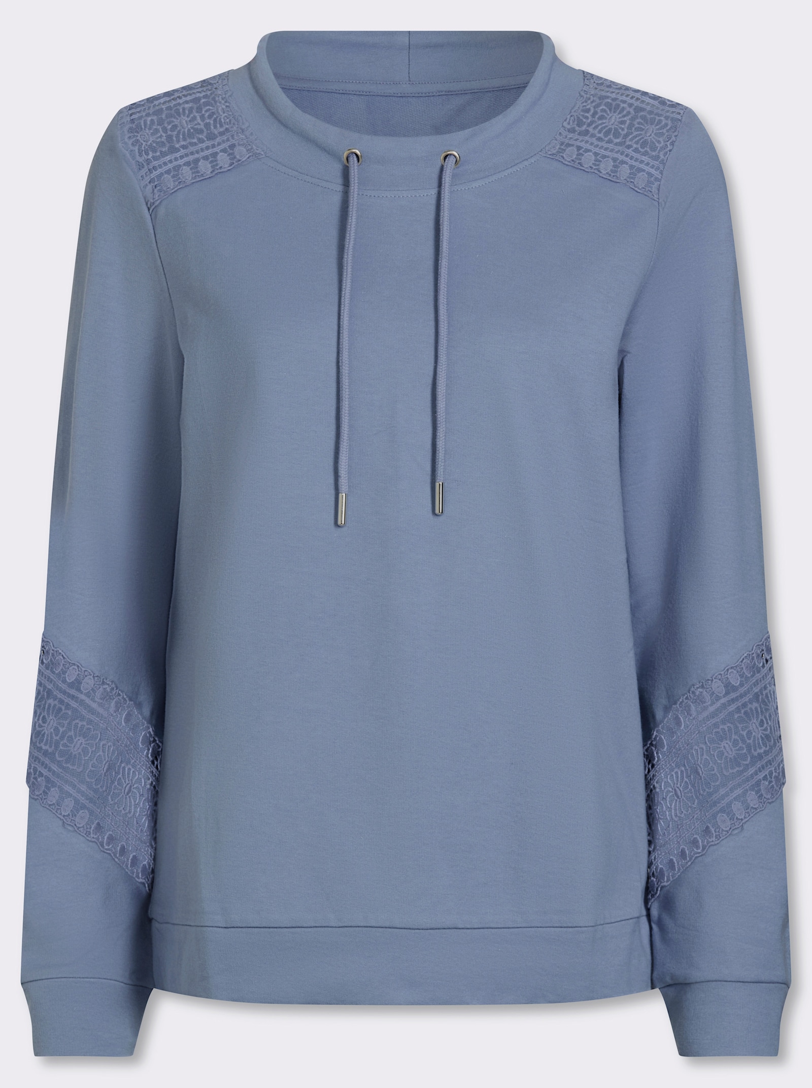 Sweatshirt mit Spitzeneinsatz - taubenblau