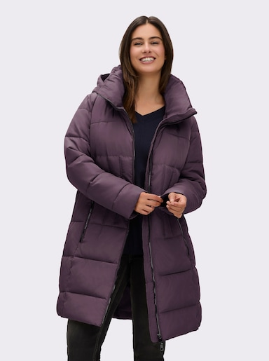 Steppmantel mit Raffung am Stehkragen - aubergine