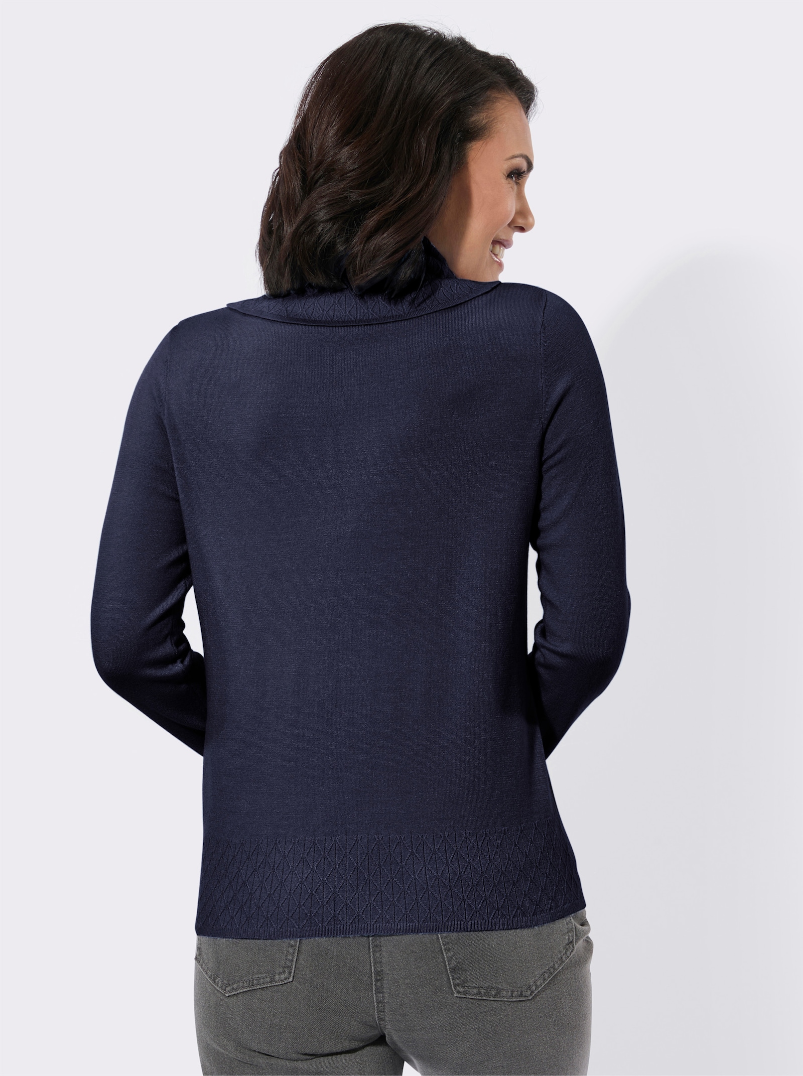 Rollkragenpullover mit Strickmuster rundum - marine