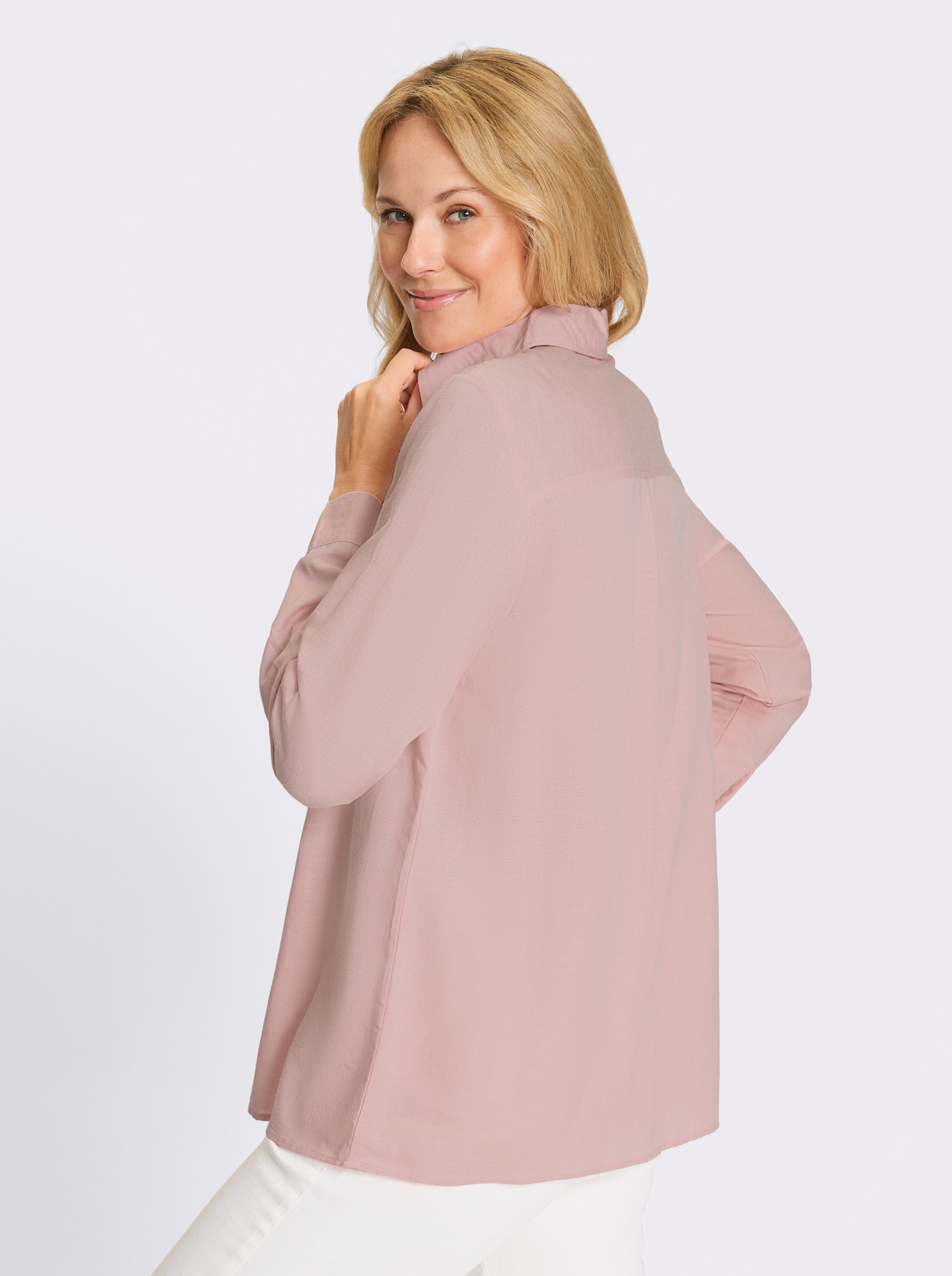 Longbluse mit Brusttaschen - hortensie