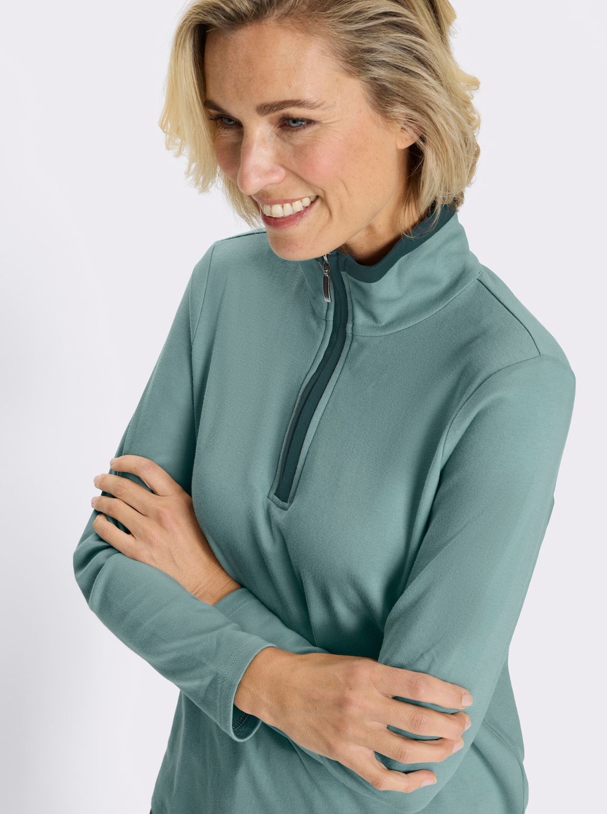 Sweatshirt mit Troyerkragen - jade