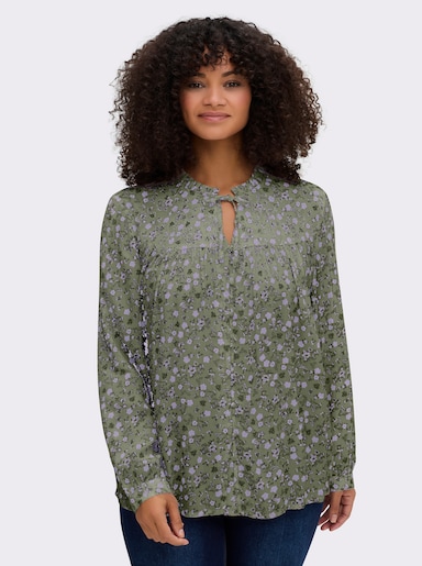 sheego Crêpebluse - khaki-flieder-bedruckt