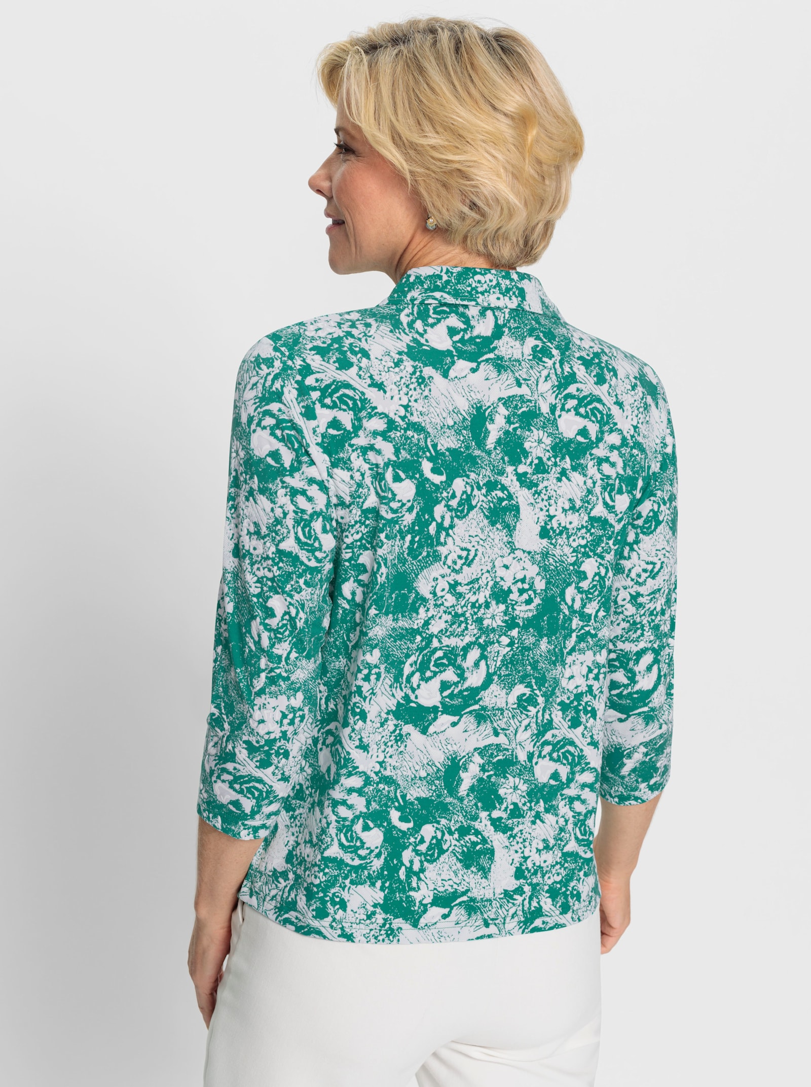 Poloshirt mit recyceltem Polyester - smaragd-weiß-bedruckt