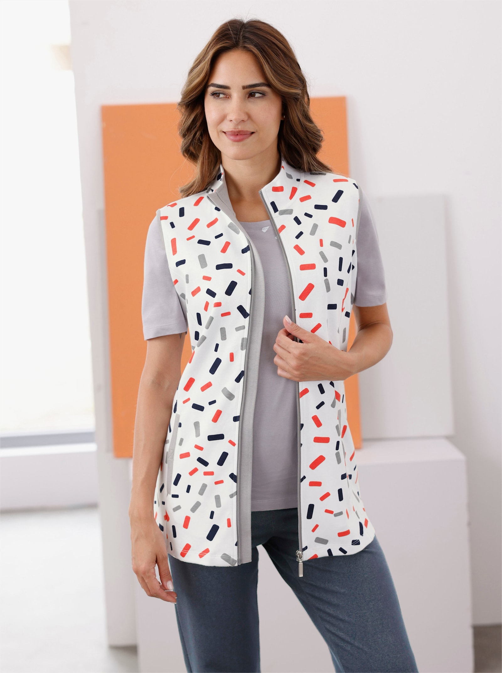 Sweatvest met grafische print - wit/steengrijs bedrukt