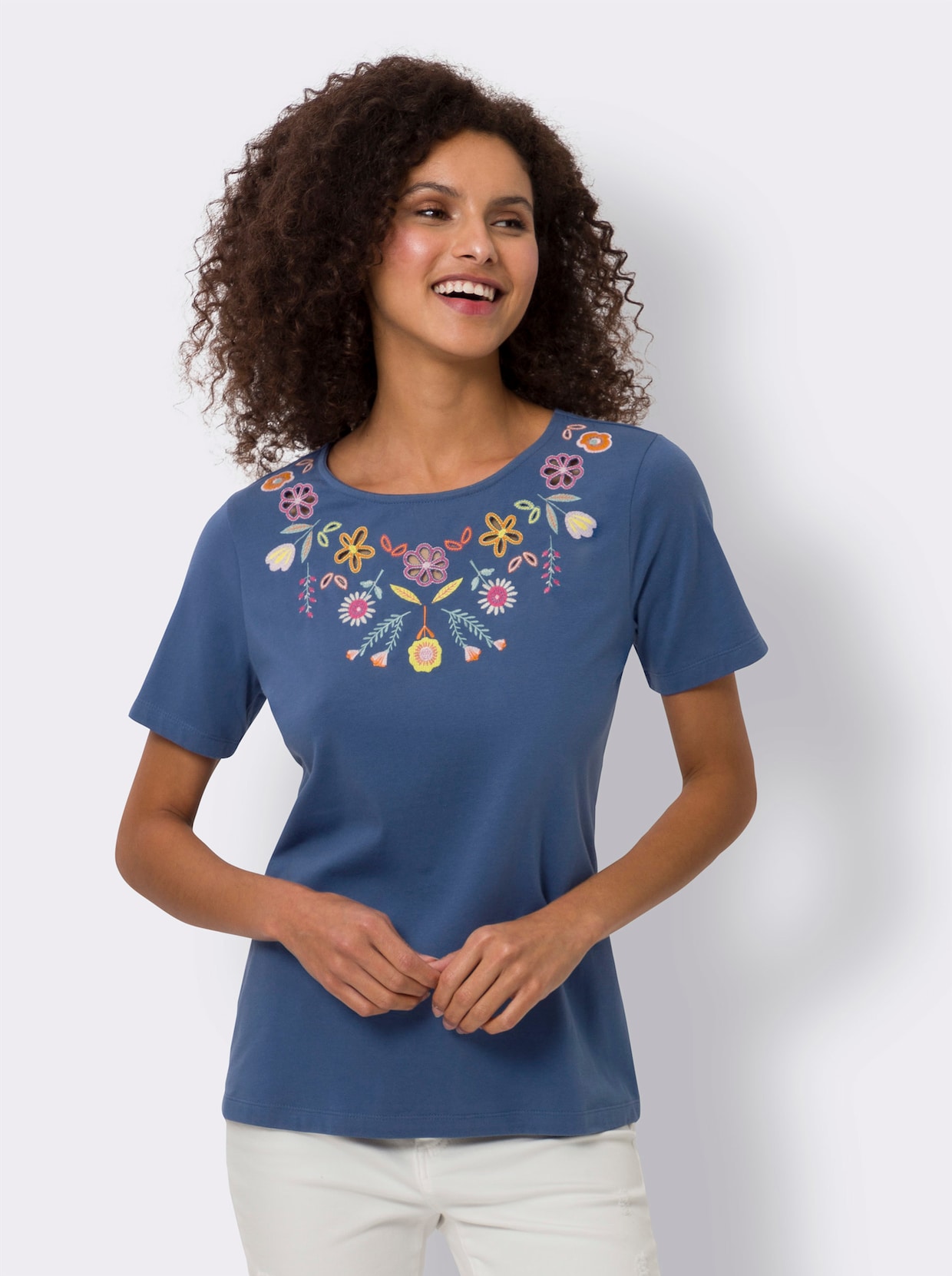 heine Shirt met ronde hals - jeansblauw