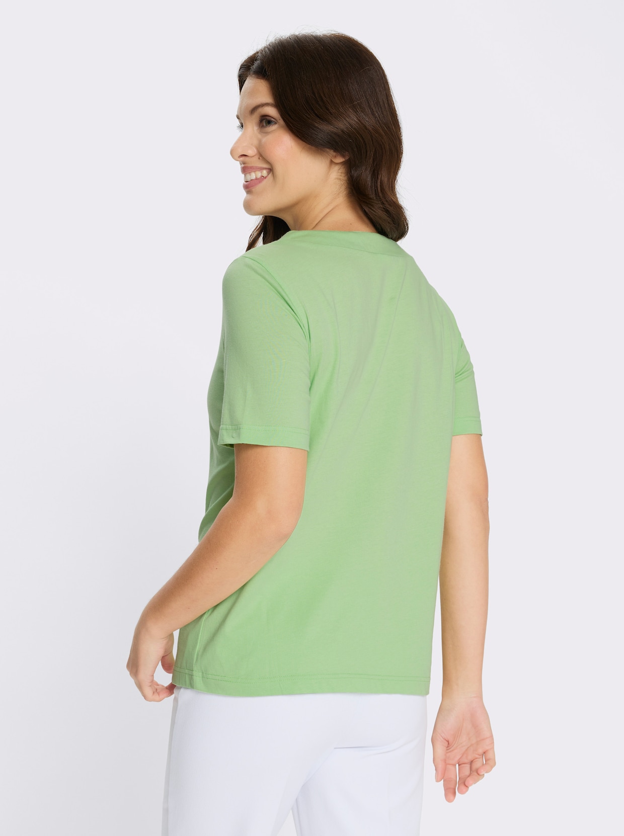 Kurzarmshirt mit glänzendem Druckmuster - reseda