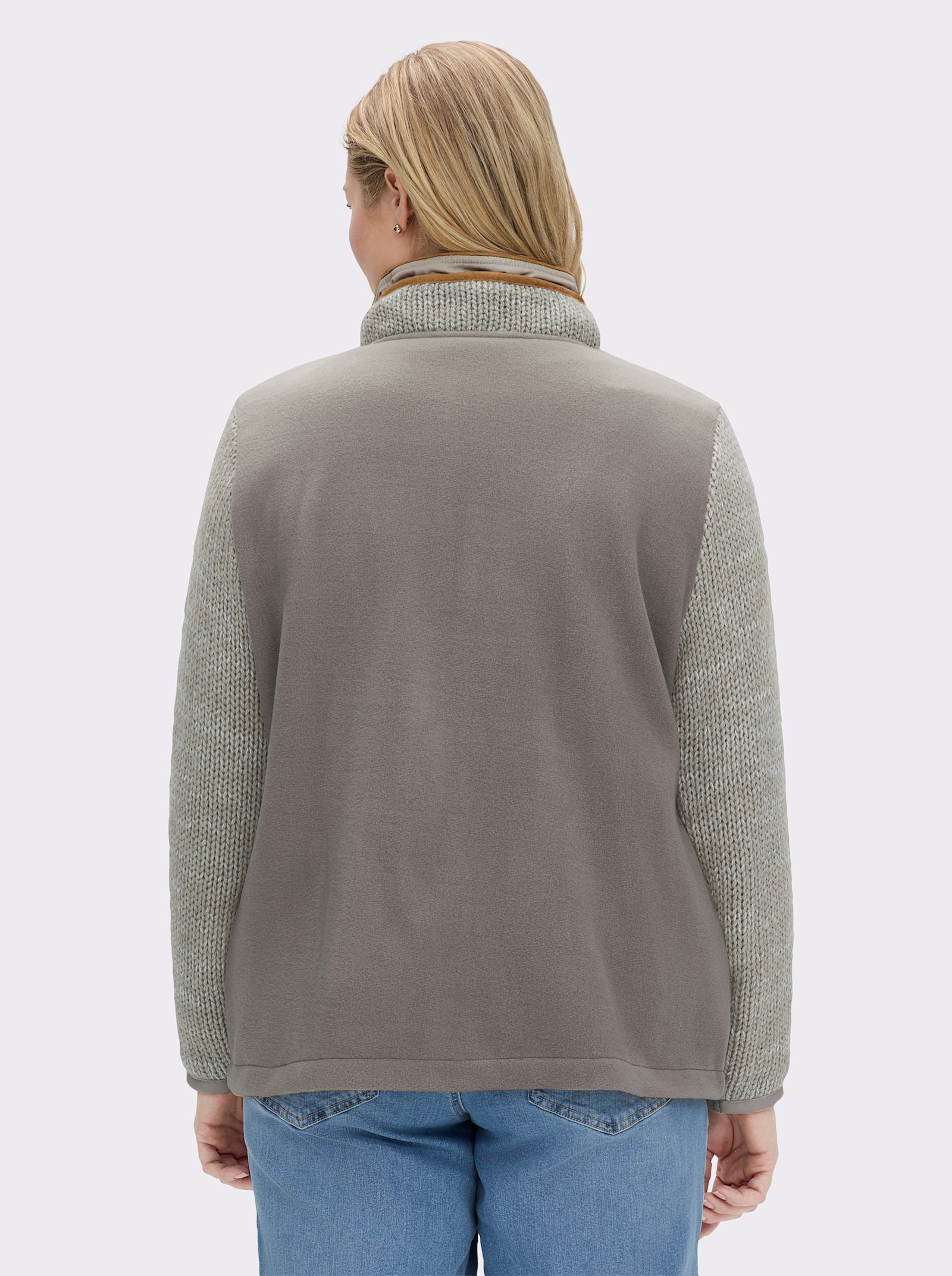 Fleecejacke im Mix aus Fleece und Strick - taupe-ecru-meliert
