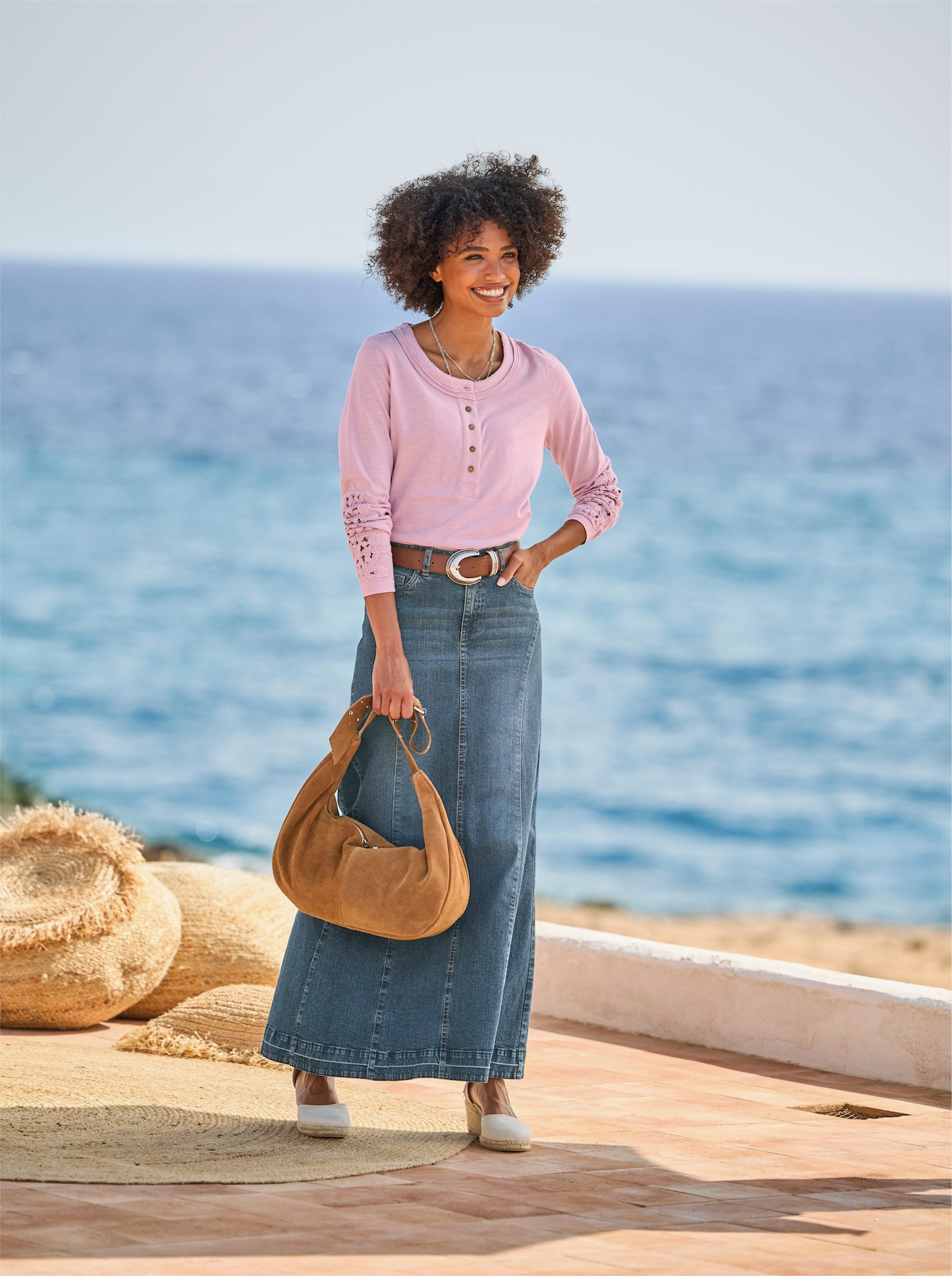 heine Shirt met lange mouwen en kant - roze