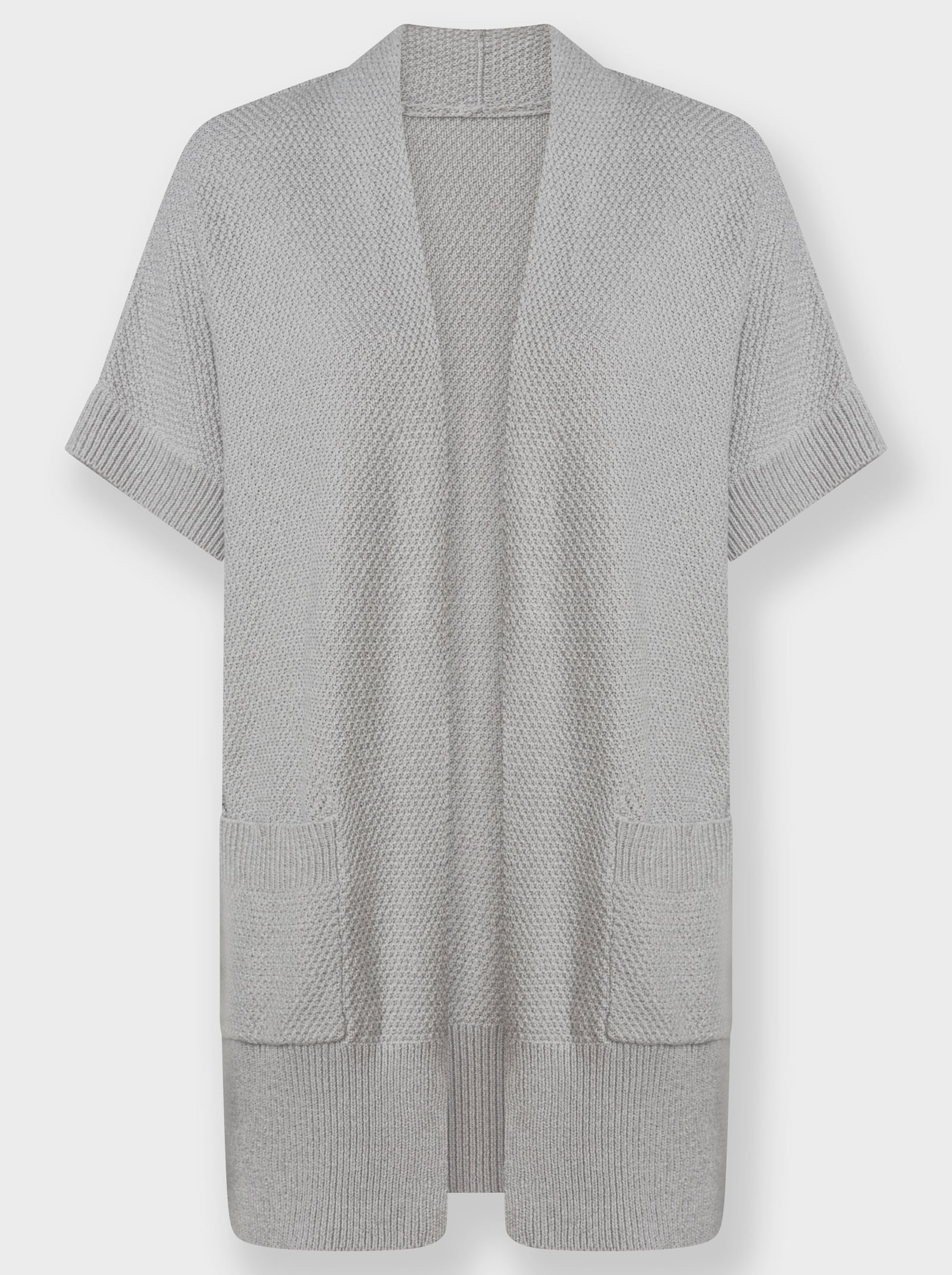 Longstrickjacke , verschlusslos - steingrau-meliert